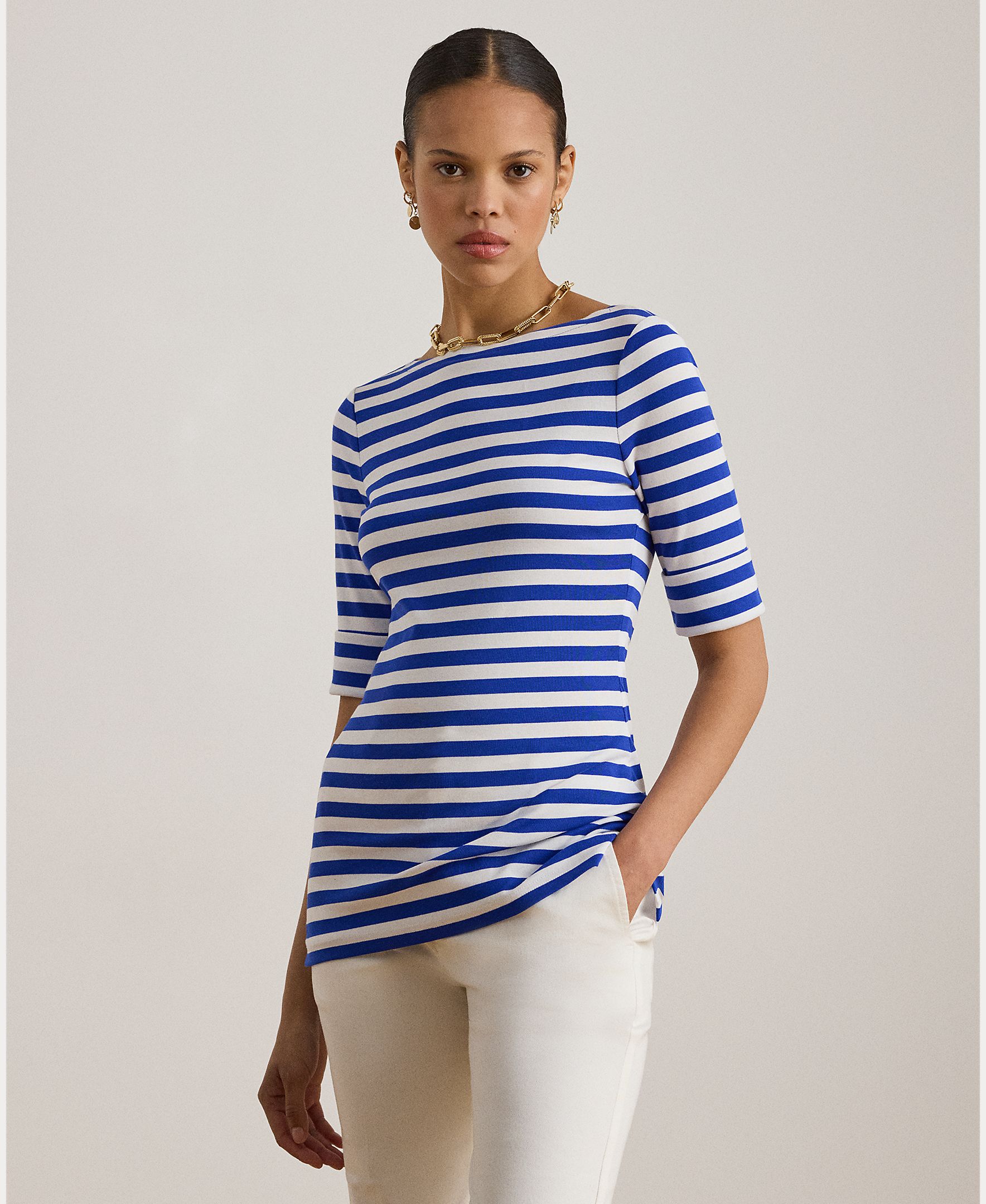 T-shirt de Algodão Elástico Azul-1