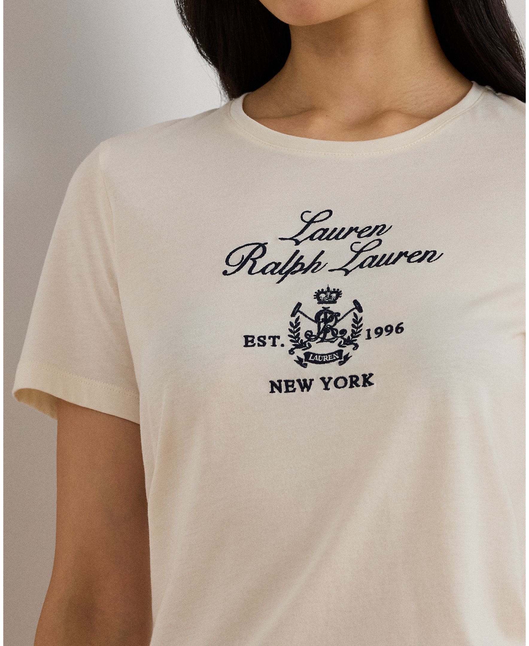 T-shirt de mulher com manga curta e decote redondo Creme-3