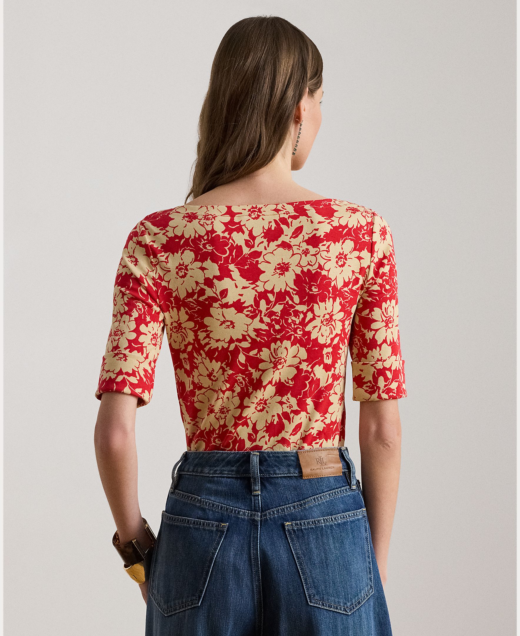 T-shirt de Algodão Elástico com Estampado Vermelho-2