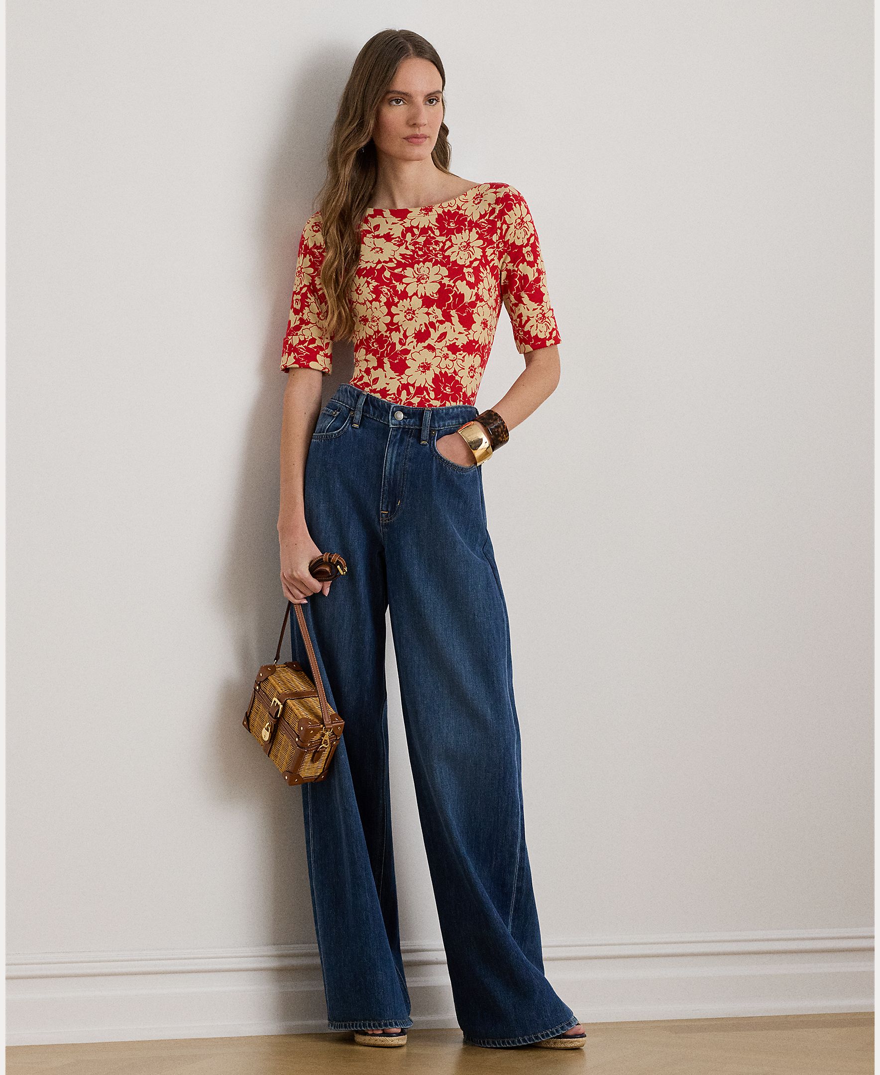 T-shirt de Algodão Elástico com Estampado Vermelho-5