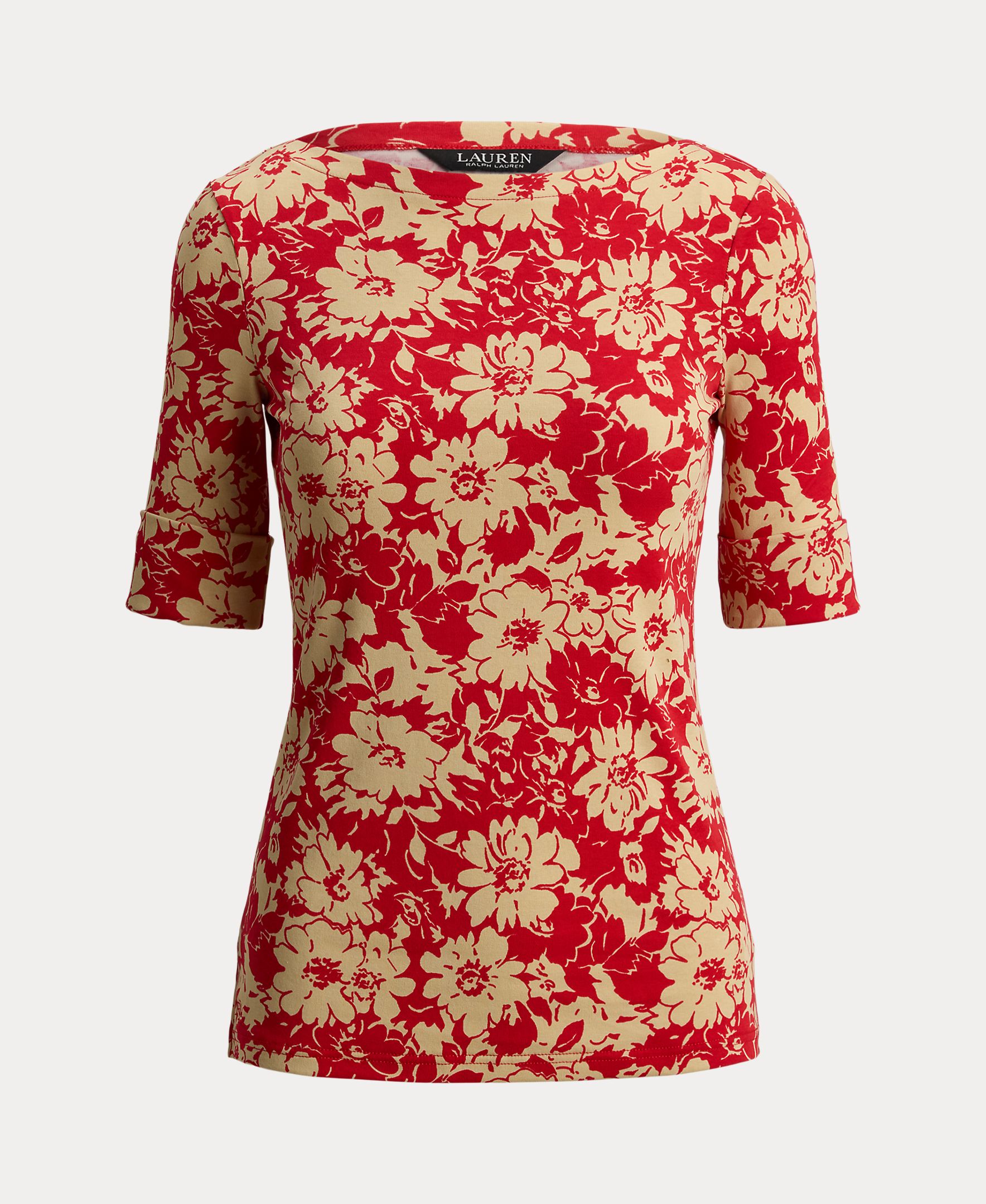 T-shirt de Algodão Elástico com Estampado Vermelho-4