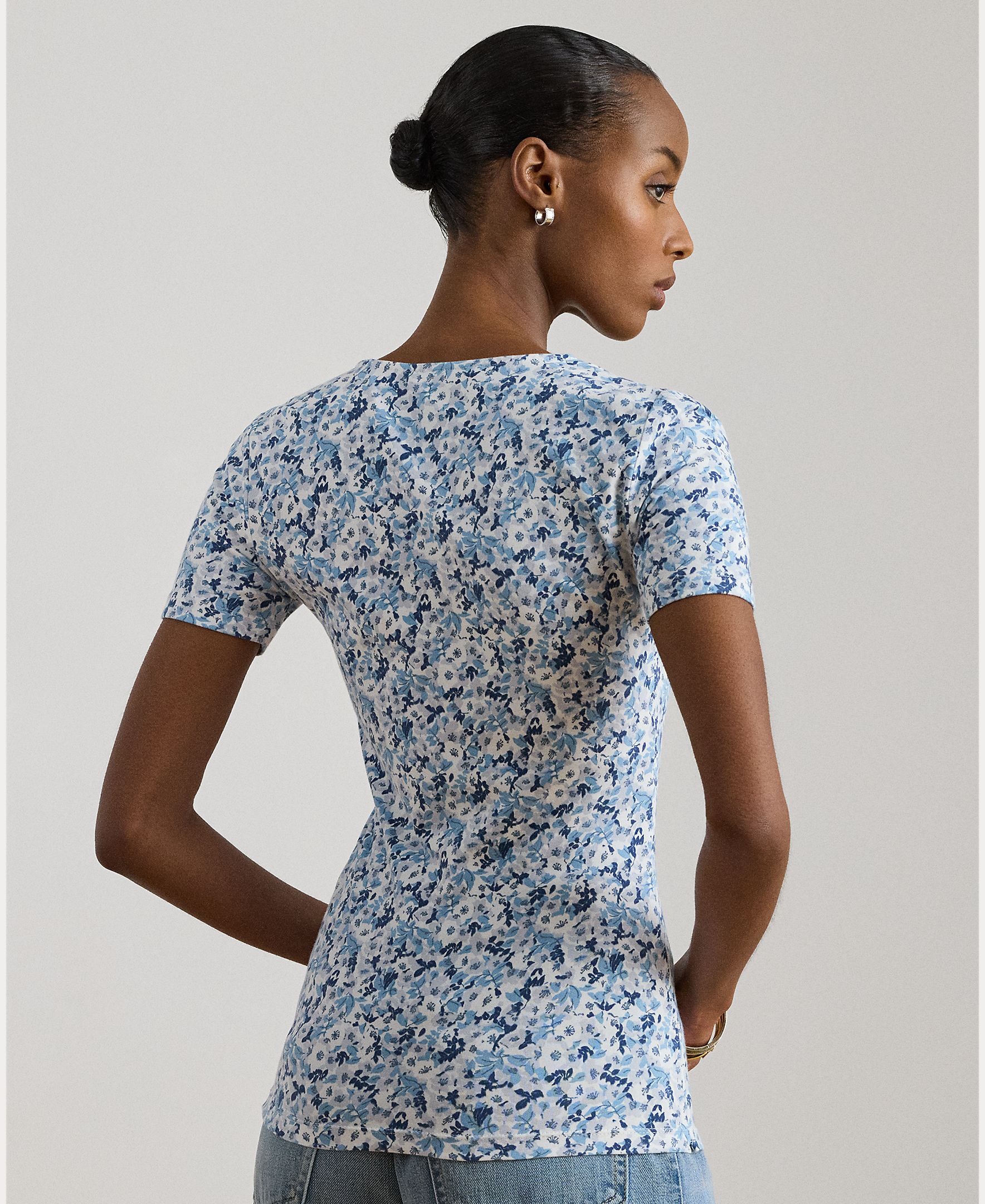 T-shirt com Decote em U e Estampado Azul / Branco-2