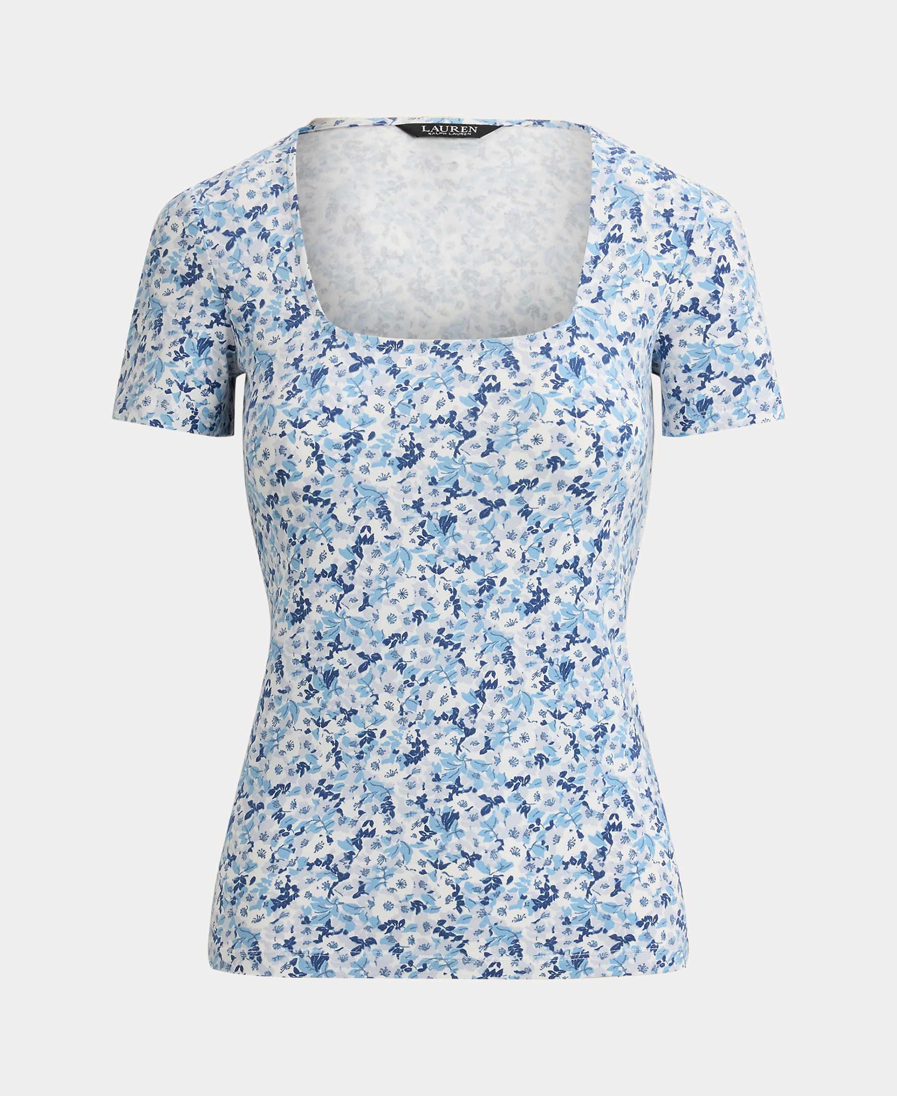 T-shirt com Decote em U e Estampado Azul / Branco-4