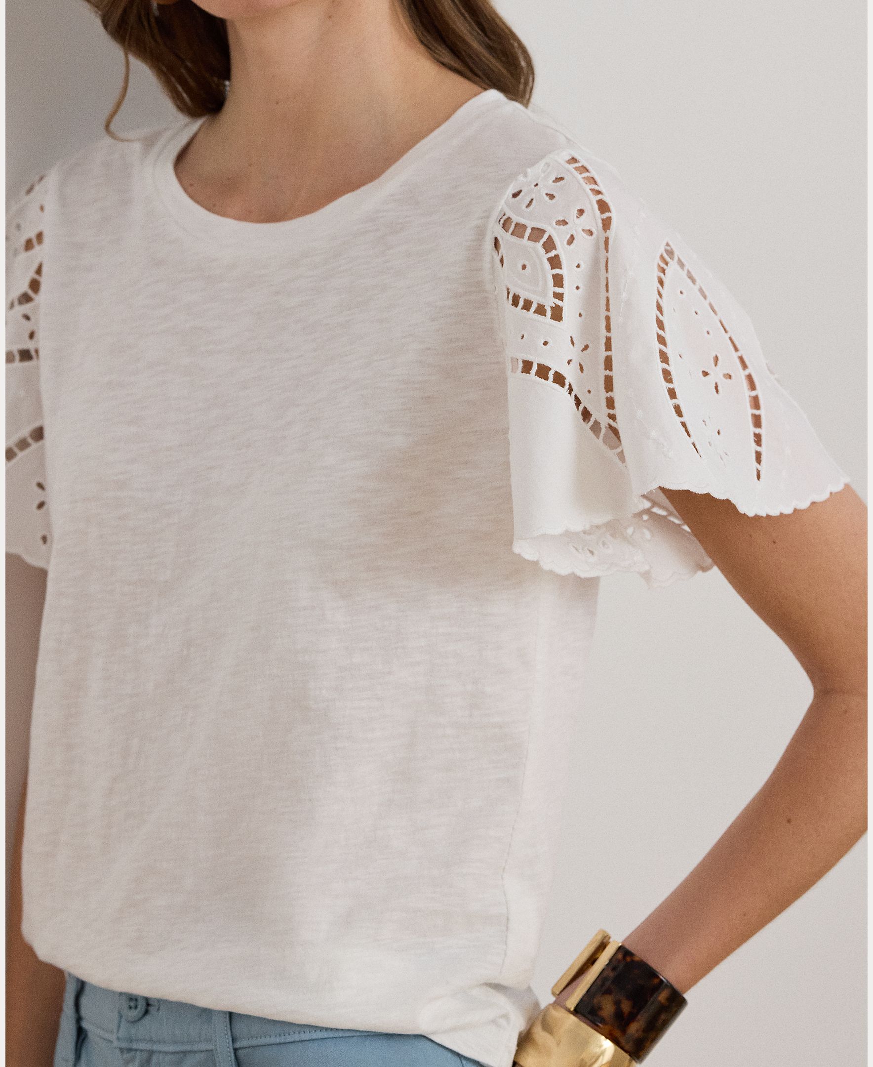 T-shirt de Manga Curta com Debruado Branco-3