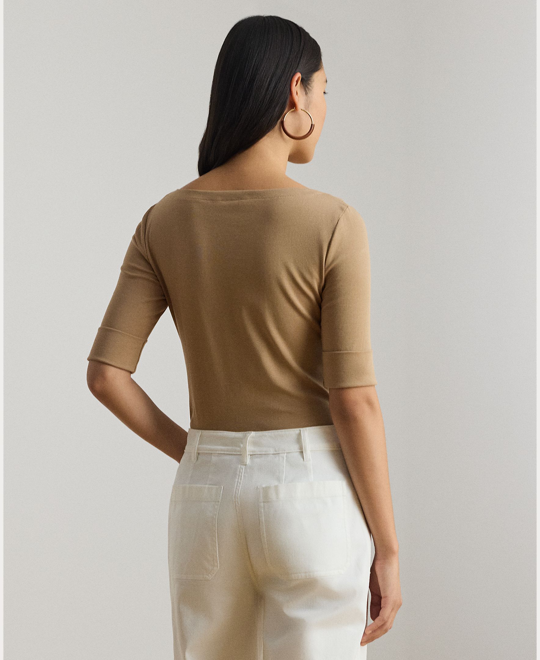 Camisola de Algodão com Manga até ao Cotovelo Camel-3