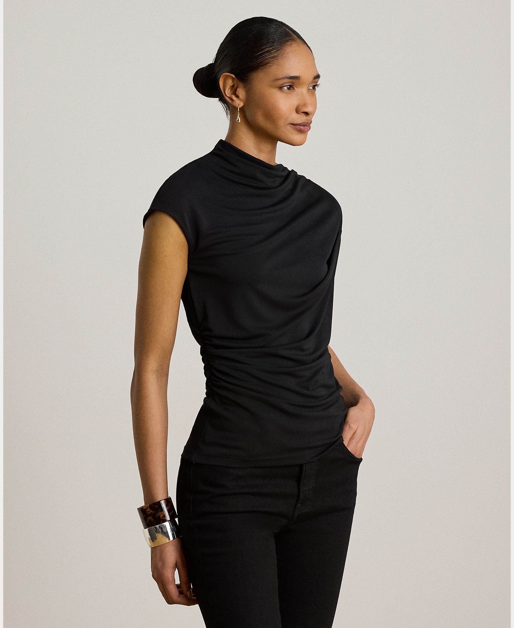 Lauren Ralph Lauren - Jersey de mujer de manga corta con cuello asimétrico.