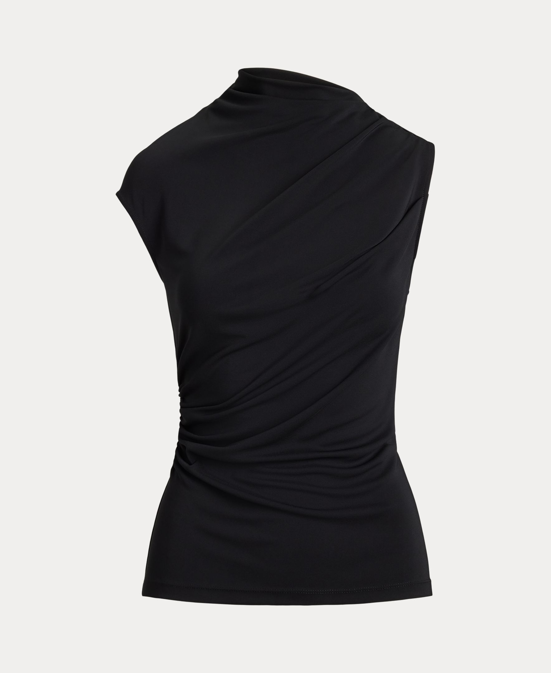 Camisola de Malha de Manga Curta com Gola Assimétrica Preto-8