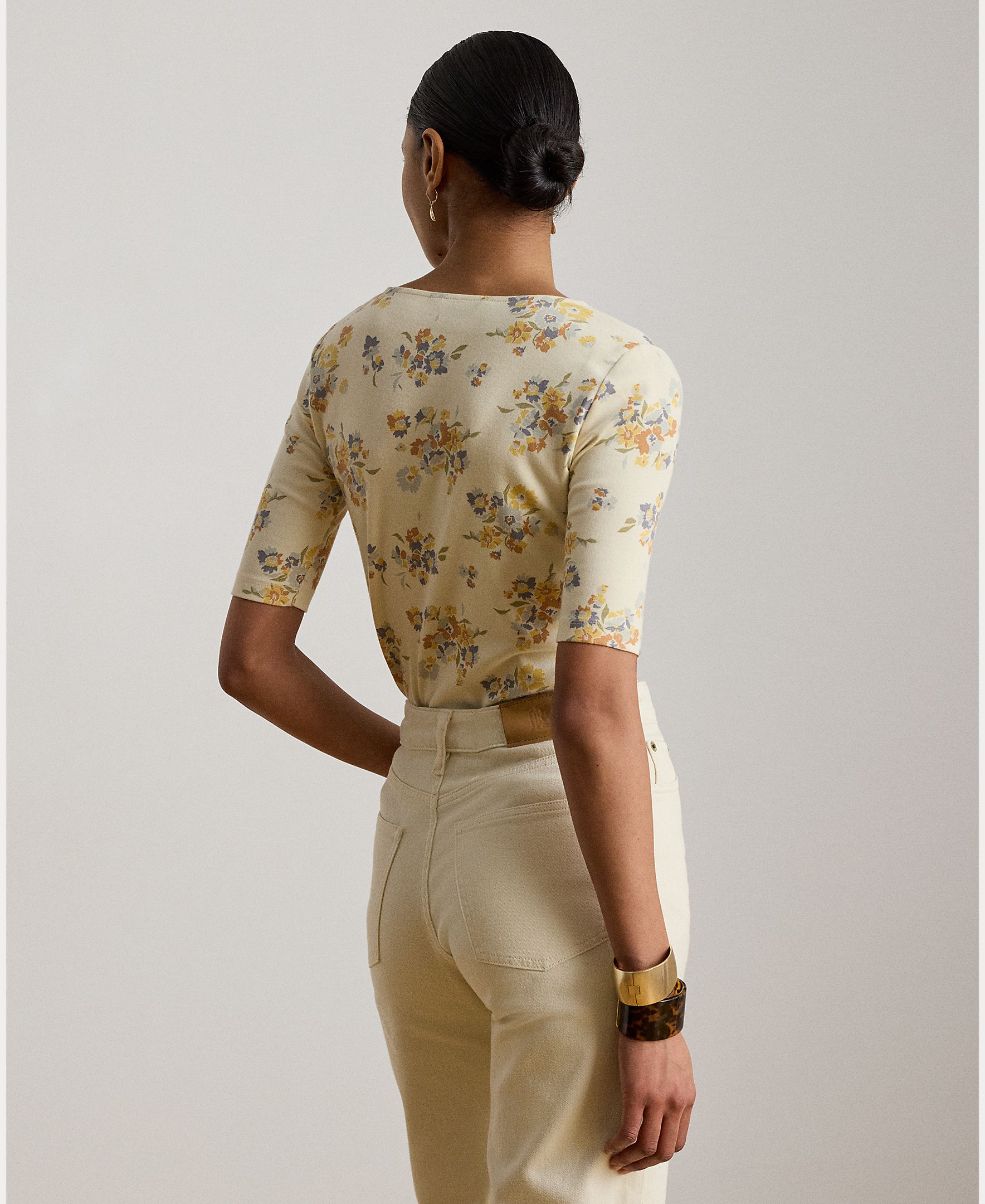 Camisola de Malha de Algodão Canelado com Detalhe de Bordado no Decote Cru-3