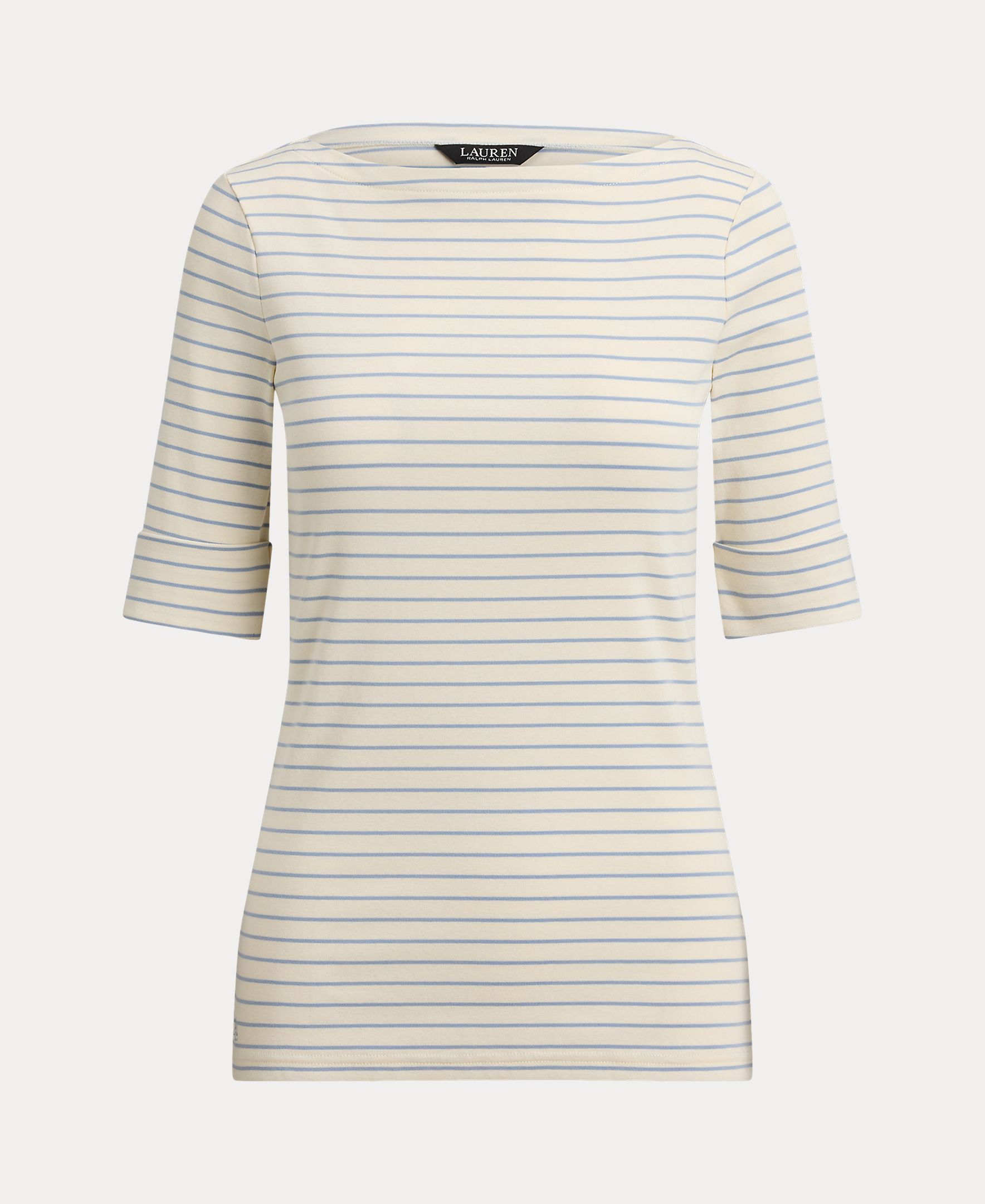 T-shirt de Algodão e Elástico às Riscas Azul-claro-8