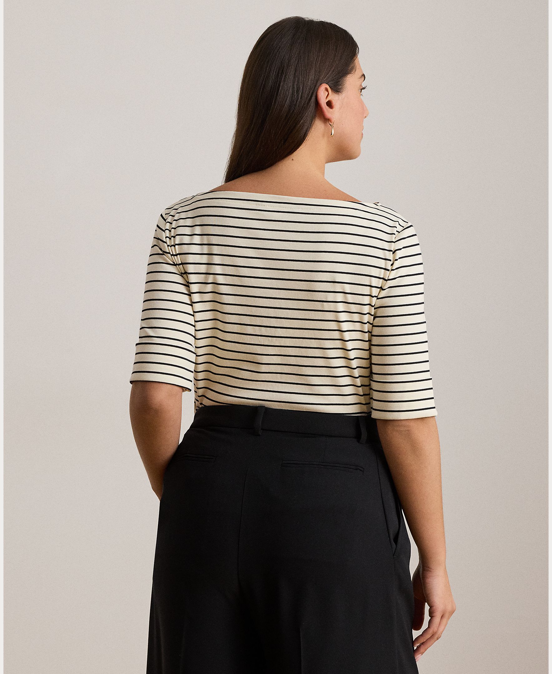 T-shirt de Algodão e Elástico às Riscas Natural-7