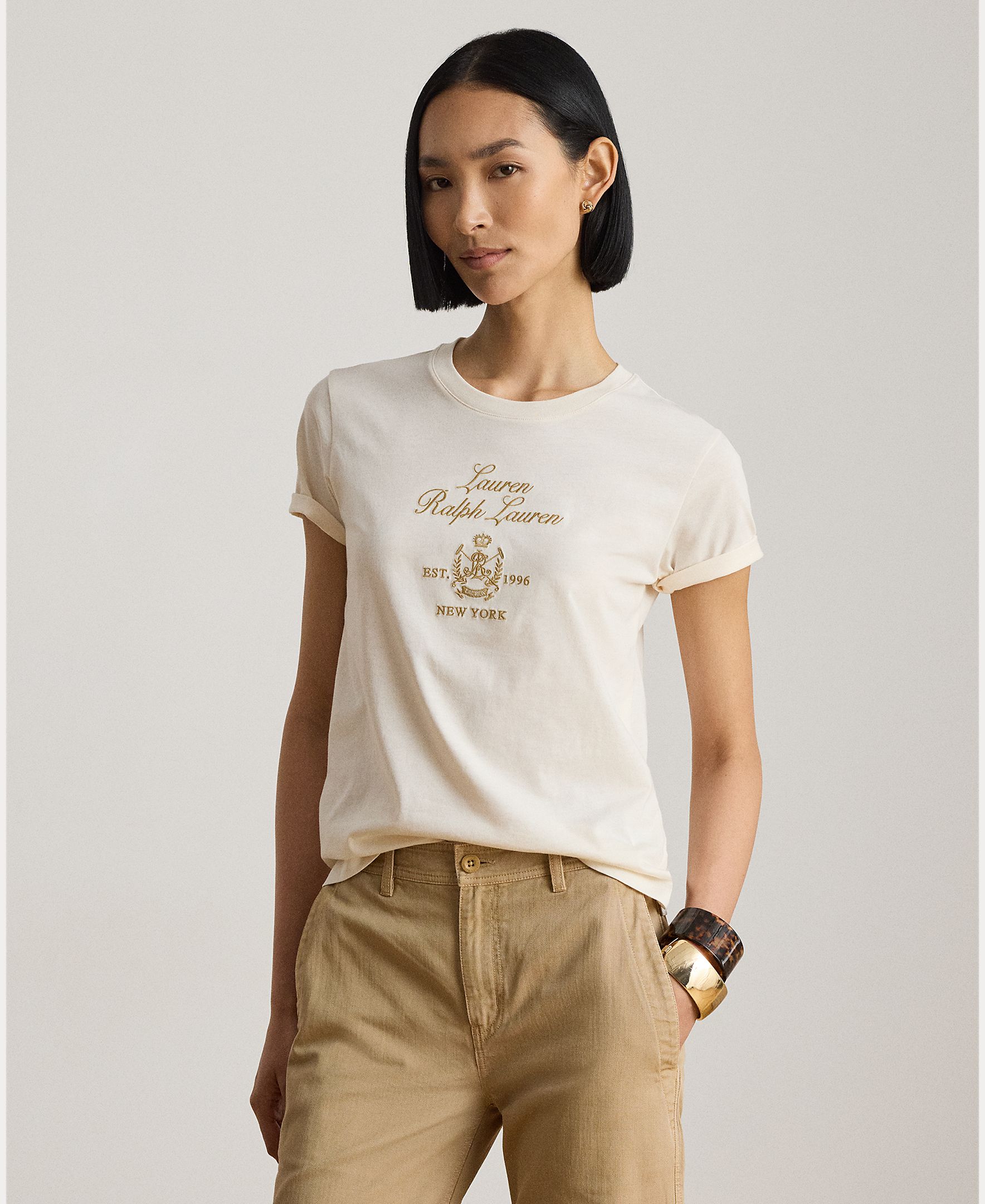 Imagem 0 de T-shirt de Algodão com Escudo Bordado