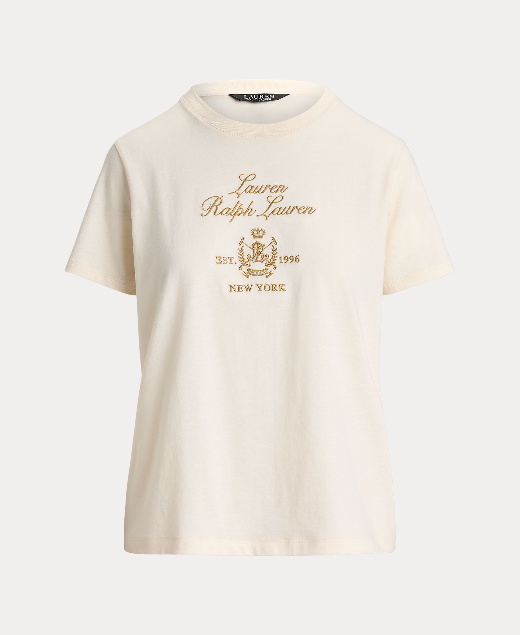 T-shirt de Algodão com Escudo Bordado Creme-8