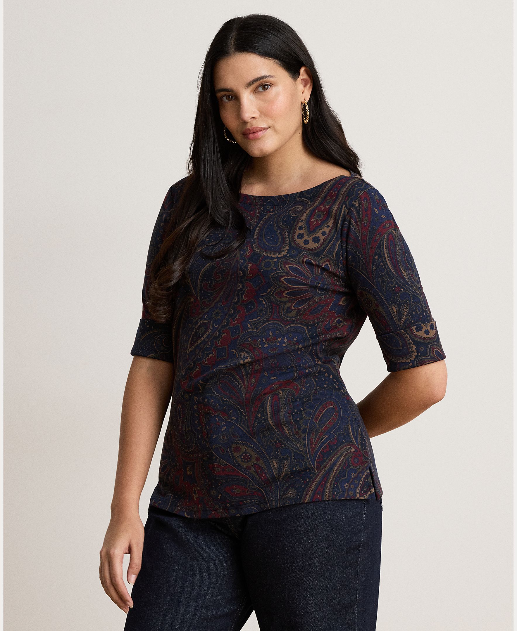 T-shirt de Algodão Estampada, Disponível em Tamanhos Grandes Azul-marinho-5