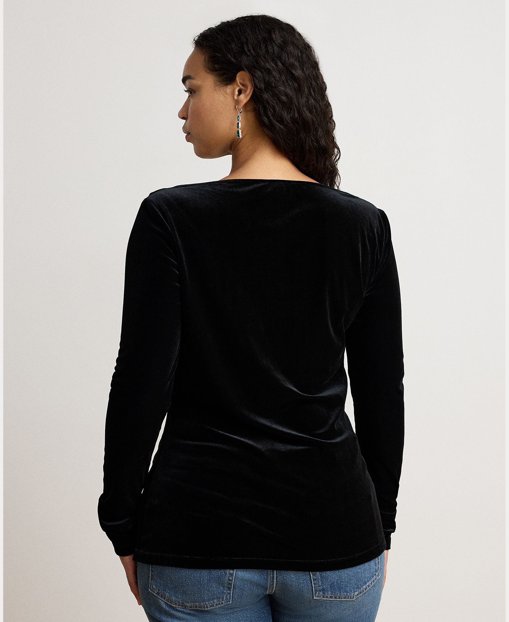 Camisola de Malha de Veludo com Gola Assimétrica Preto-7