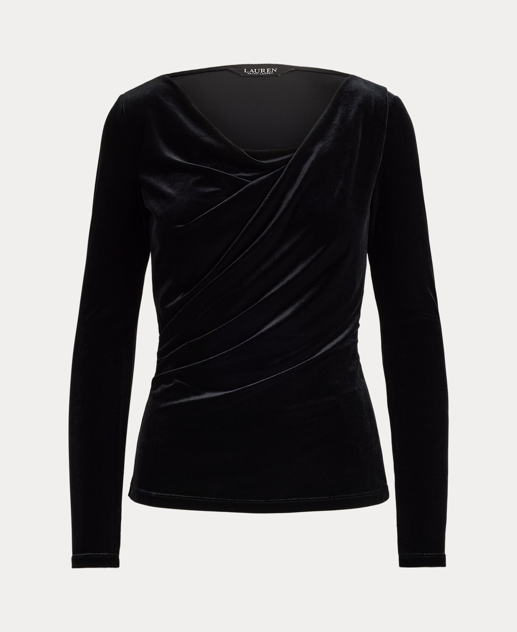 Camisola de Malha de Veludo com Gola Assimétrica Preto-9