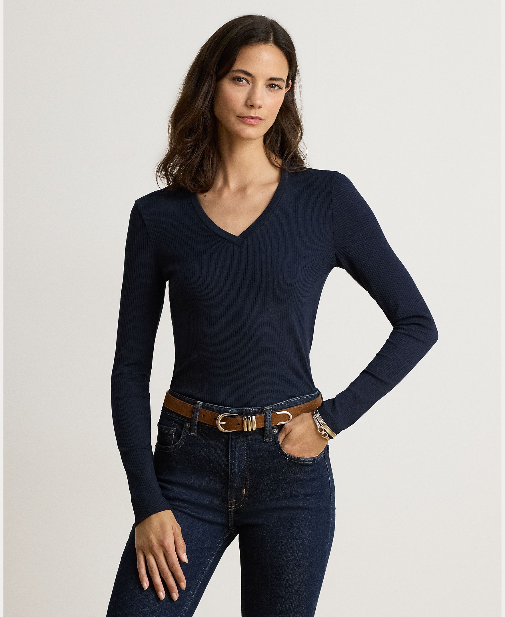 Imagem 0 de Camisola de Malha de Algodão com Decote em Bico, Disponível em Tamanhos Grandes