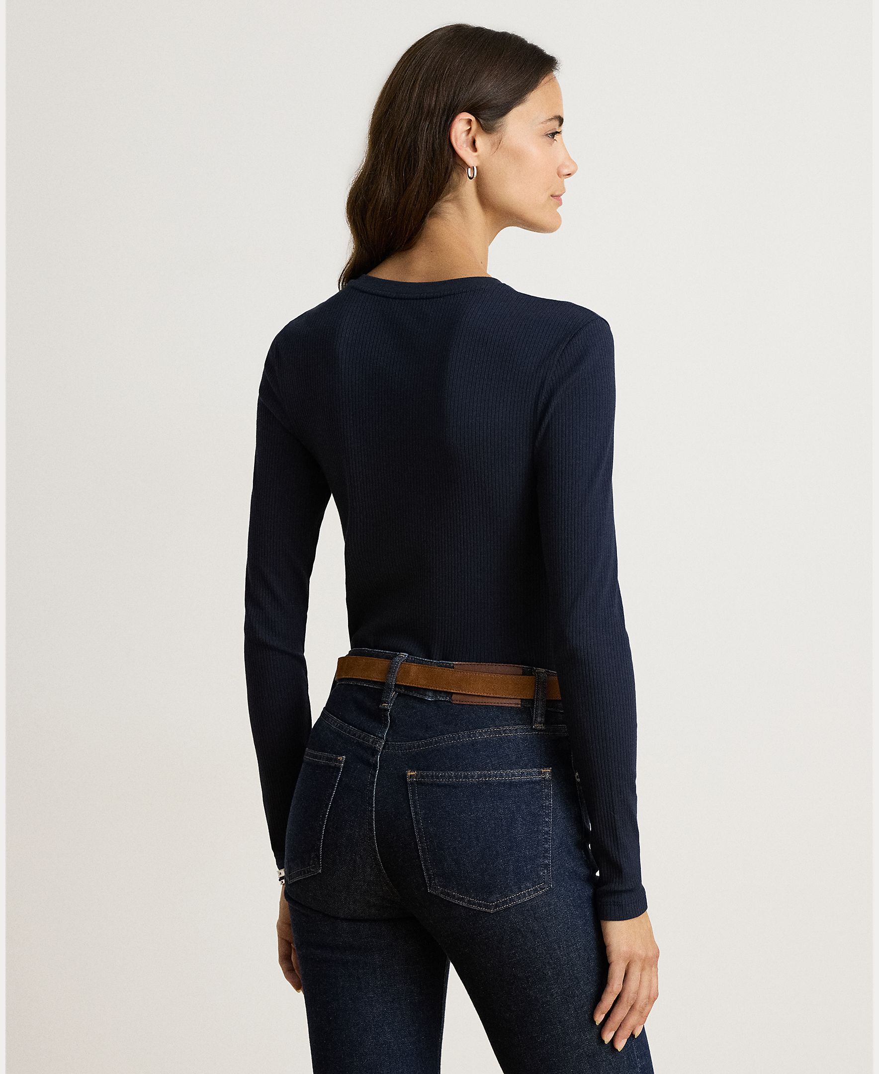 Camisola de Malha de Algodão com Decote em Bico, Disponível em Tamanhos Grandes Azul-marinho-3