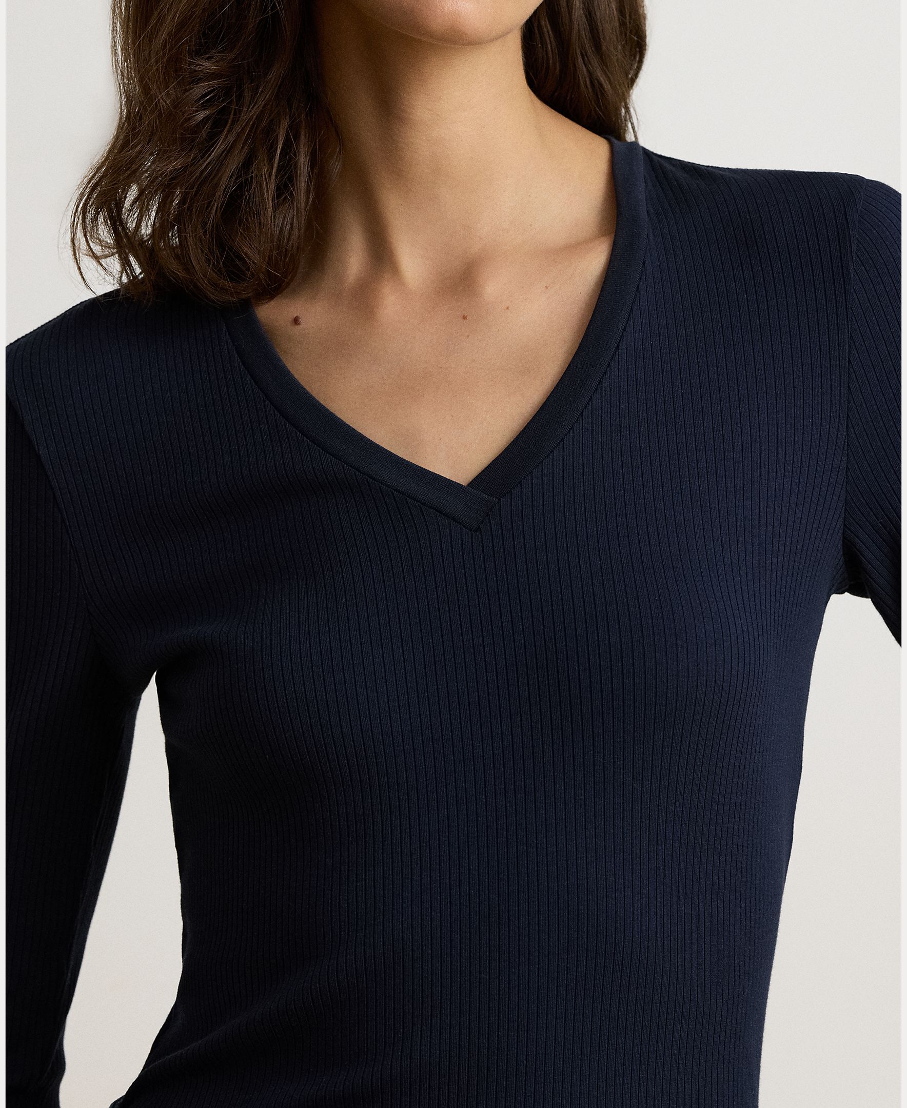 Camisola de Malha de Algodão com Decote em Bico, Disponível em Tamanhos Grandes Azul-marinho-4