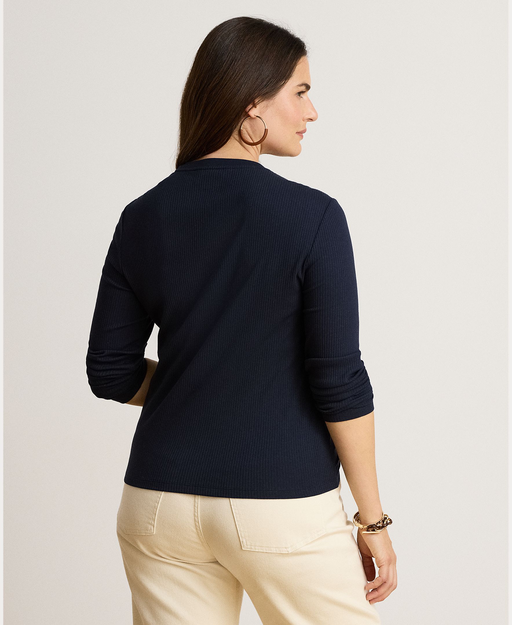 Camisola de Malha de Algodão com Decote em Bico, Disponível em Tamanhos Grandes Azul-marinho-6