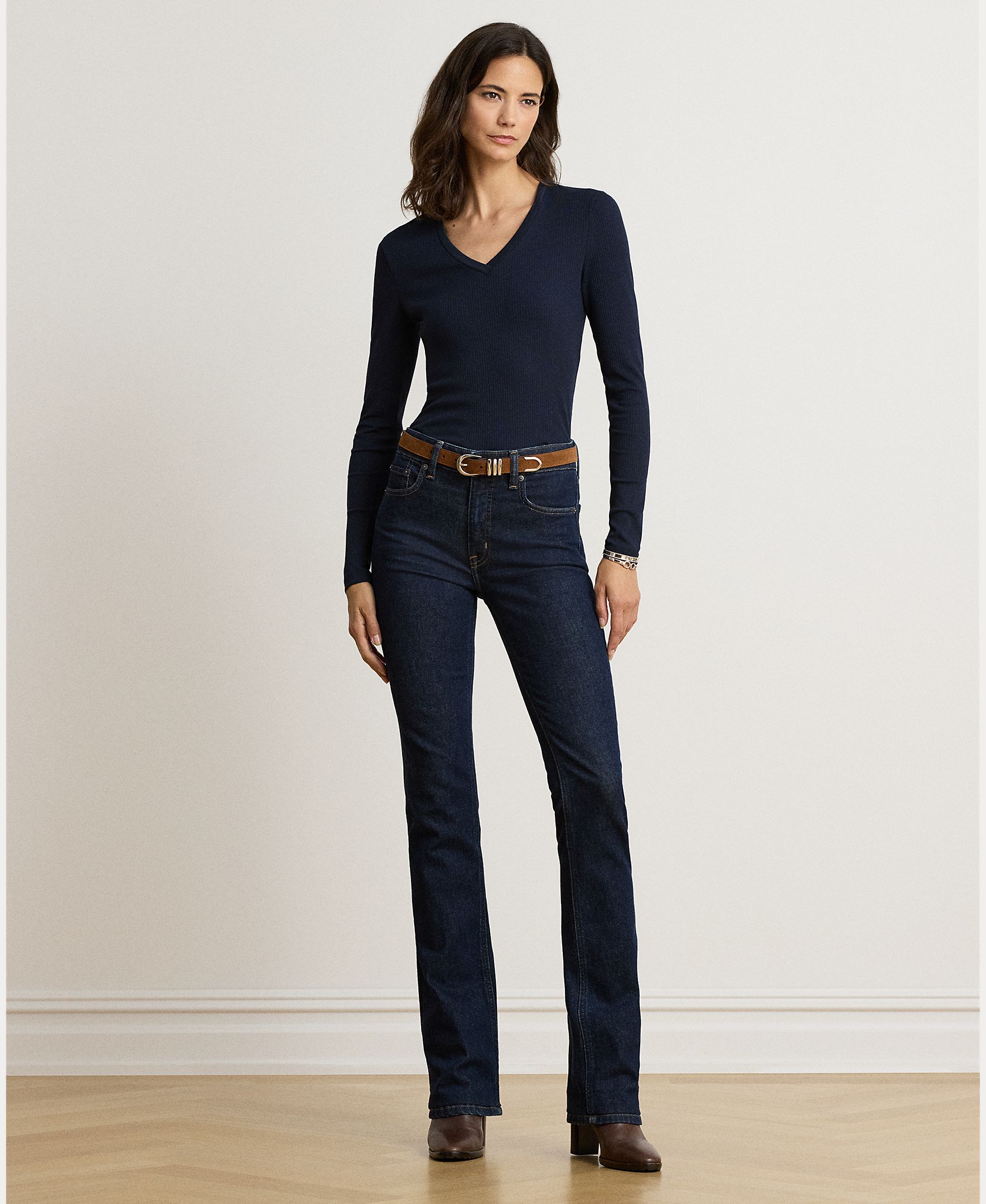 Camisola de Malha de Algodão com Decote em Bico, Disponível em Tamanhos Grandes Azul-marinho-9