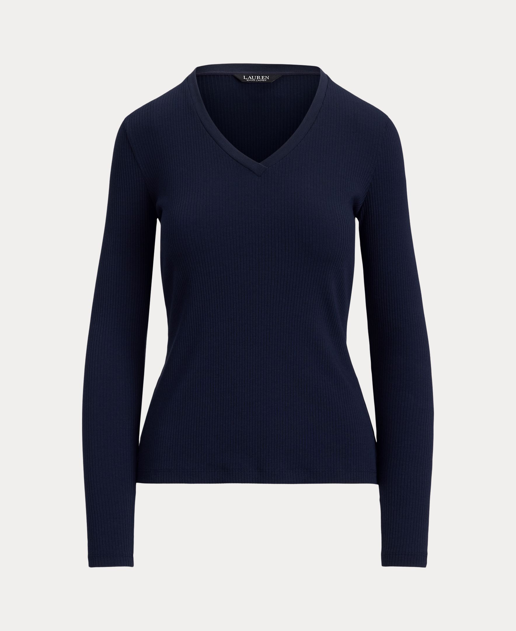 Camisola de Malha de Algodão com Decote em Bico, Disponível em Tamanhos Grandes Azul-marinho-8