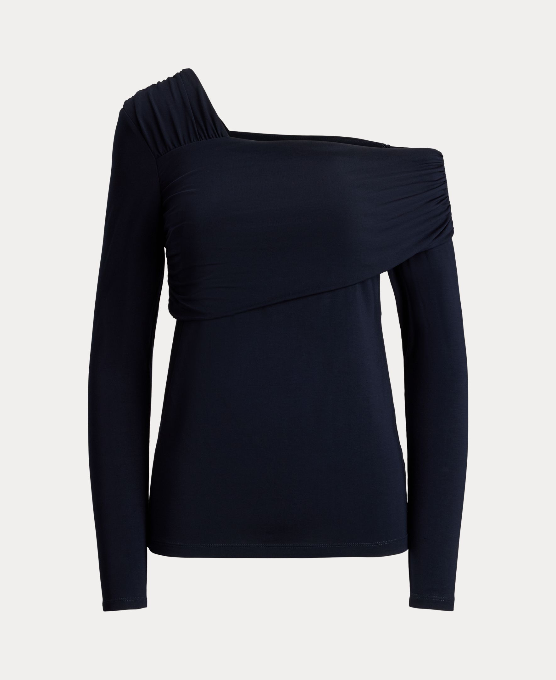 Camisola de Malha Justa com Gola Assimétrica Azul-marinho-6