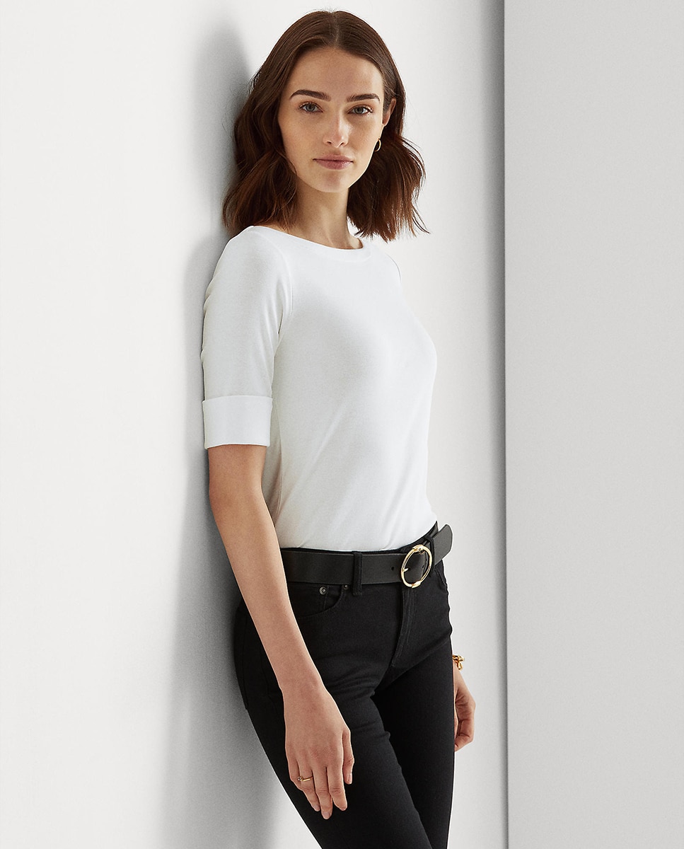 T-shirt branca de mulher Lauren Ralph Lauren de manga curta Branco-1