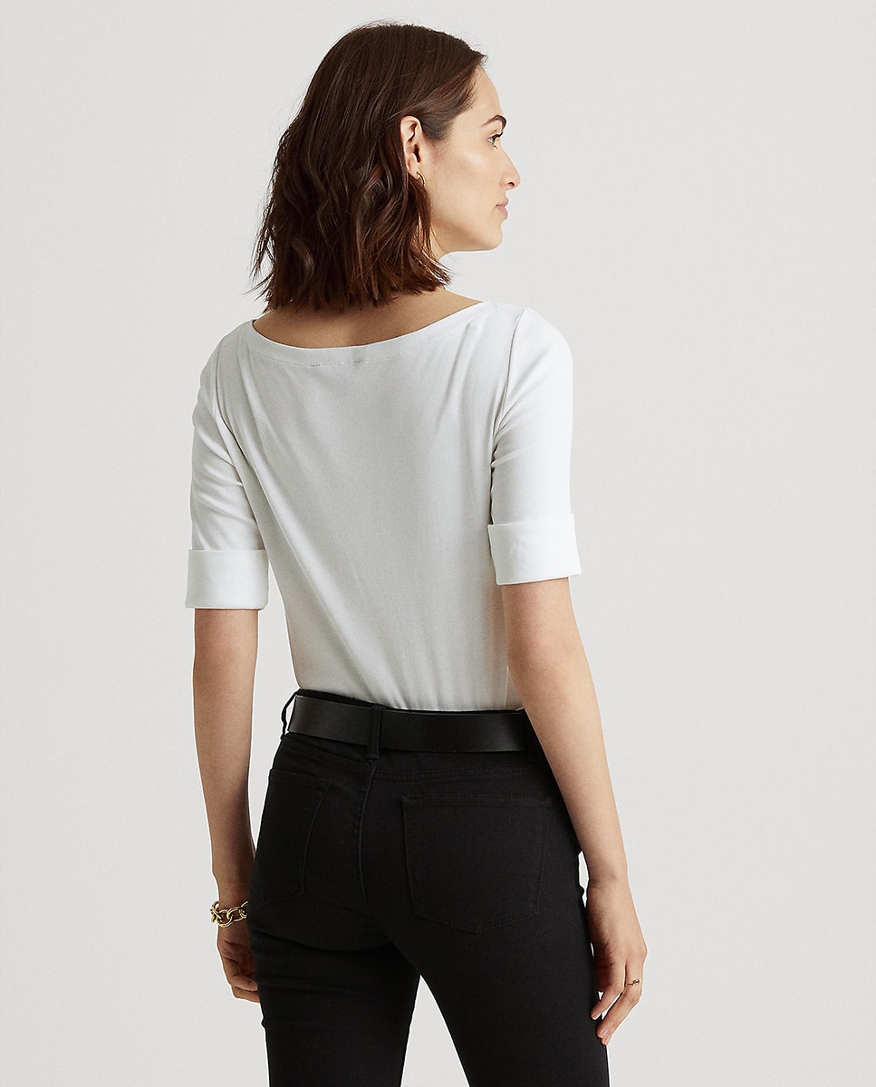 T-shirt branca de mulher Lauren Ralph Lauren de manga curta Branco-2