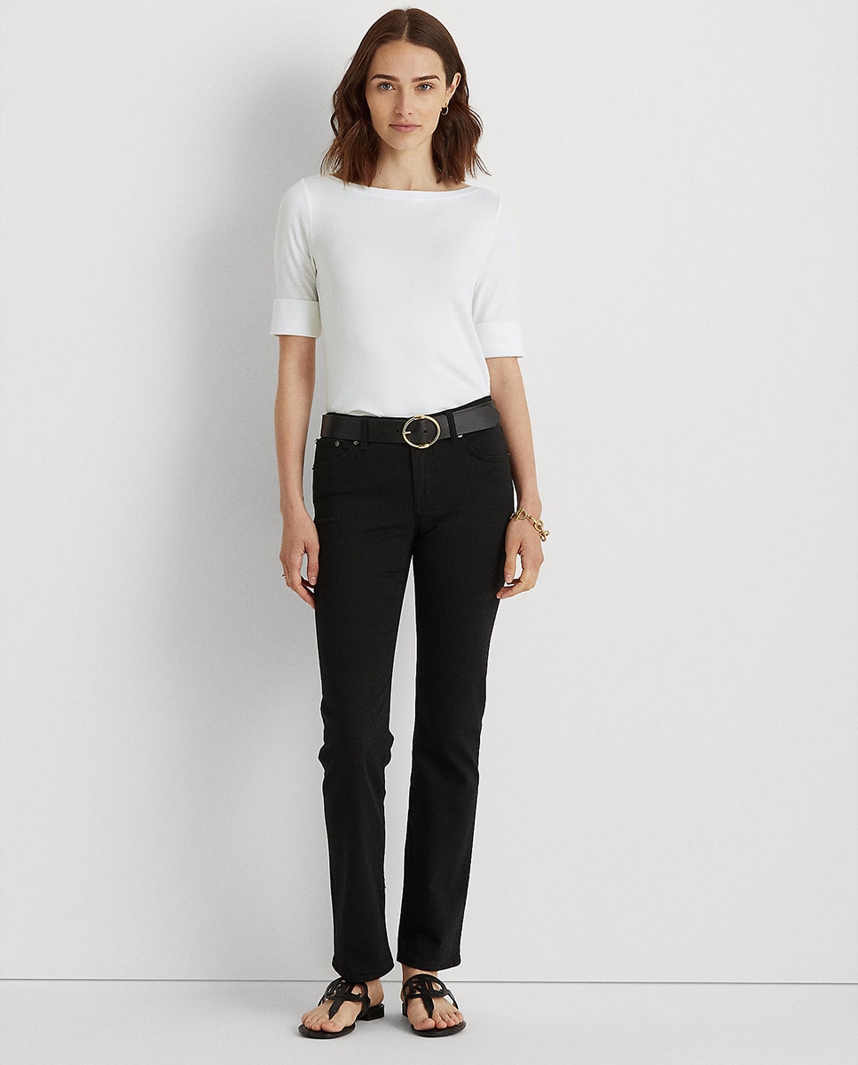 T-shirt branca de mulher Lauren Ralph Lauren de manga curta Branco-5