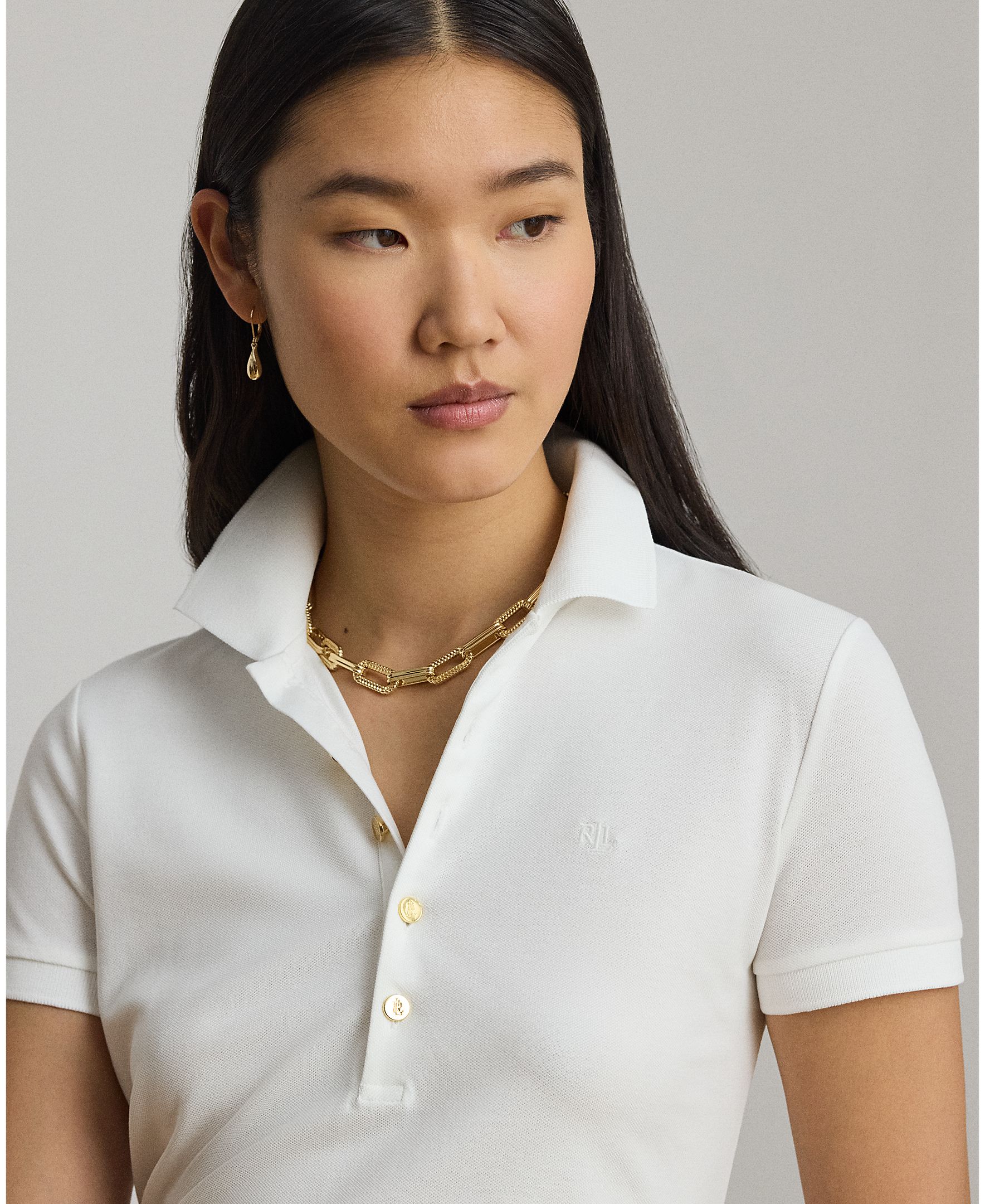 Polo de Algodão Elástico Slim Fit Branco-2