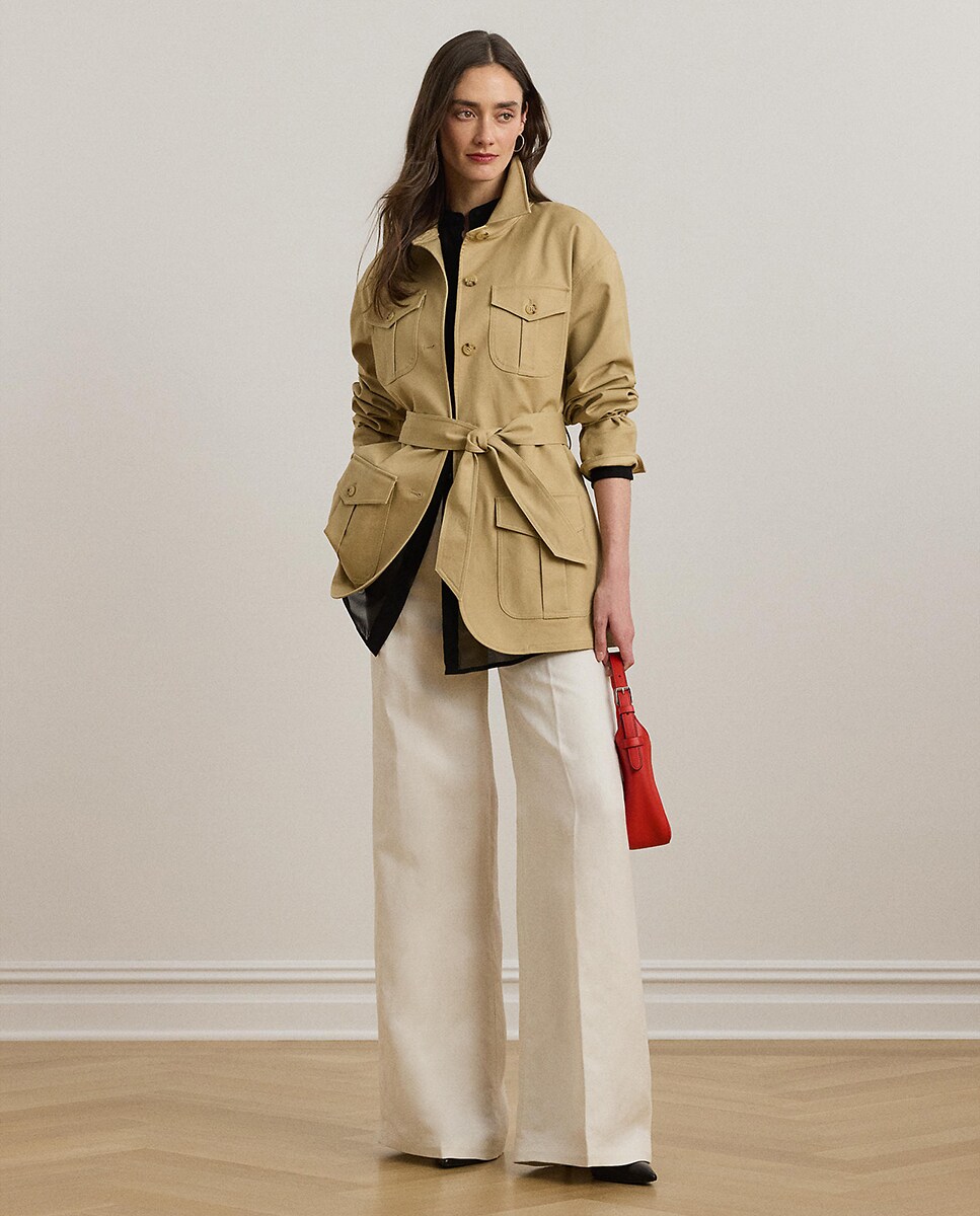 Blusão de Algodão com Cinto Bege-7