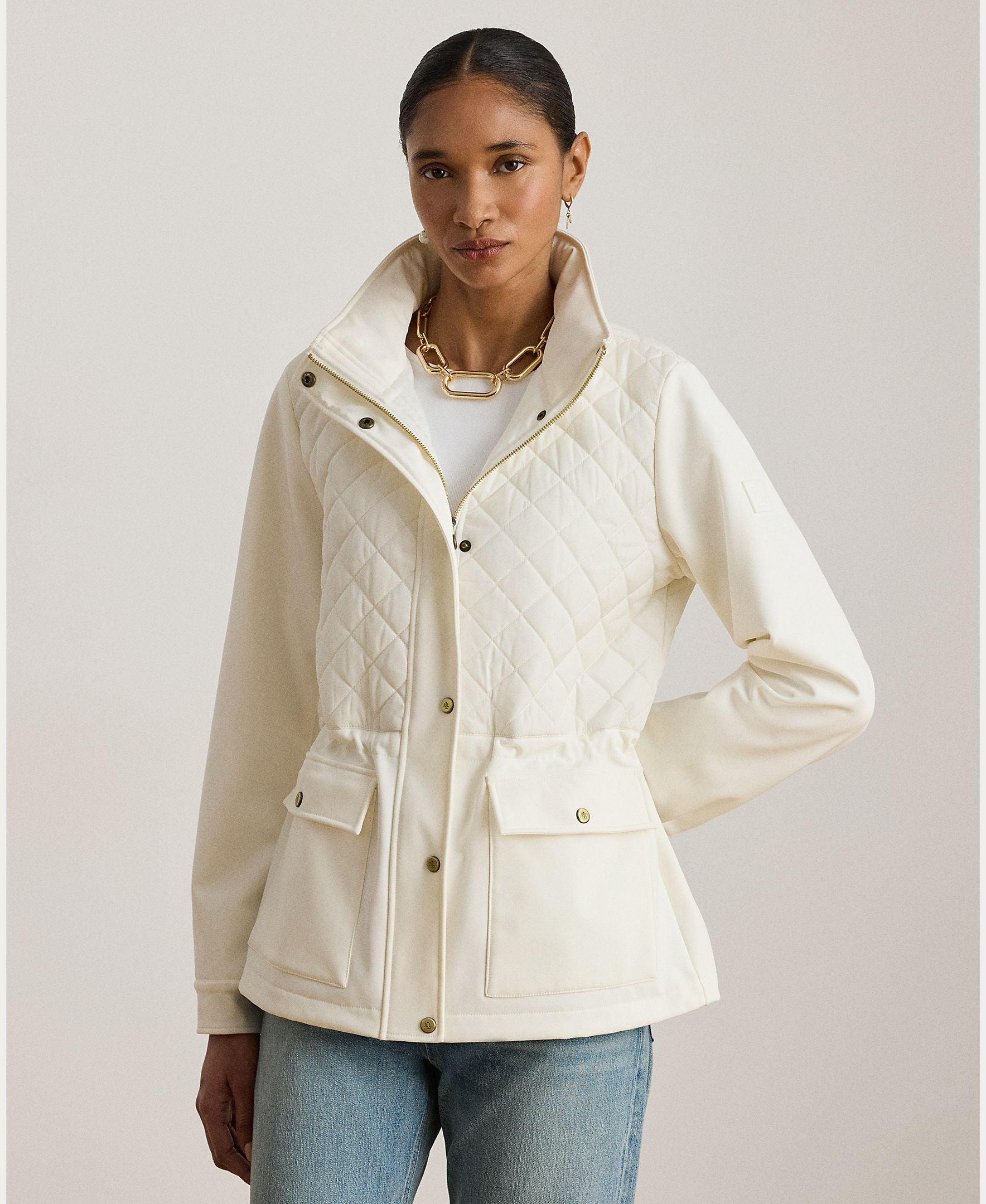 Impermeável Acolchoado com Capuz Branco-1