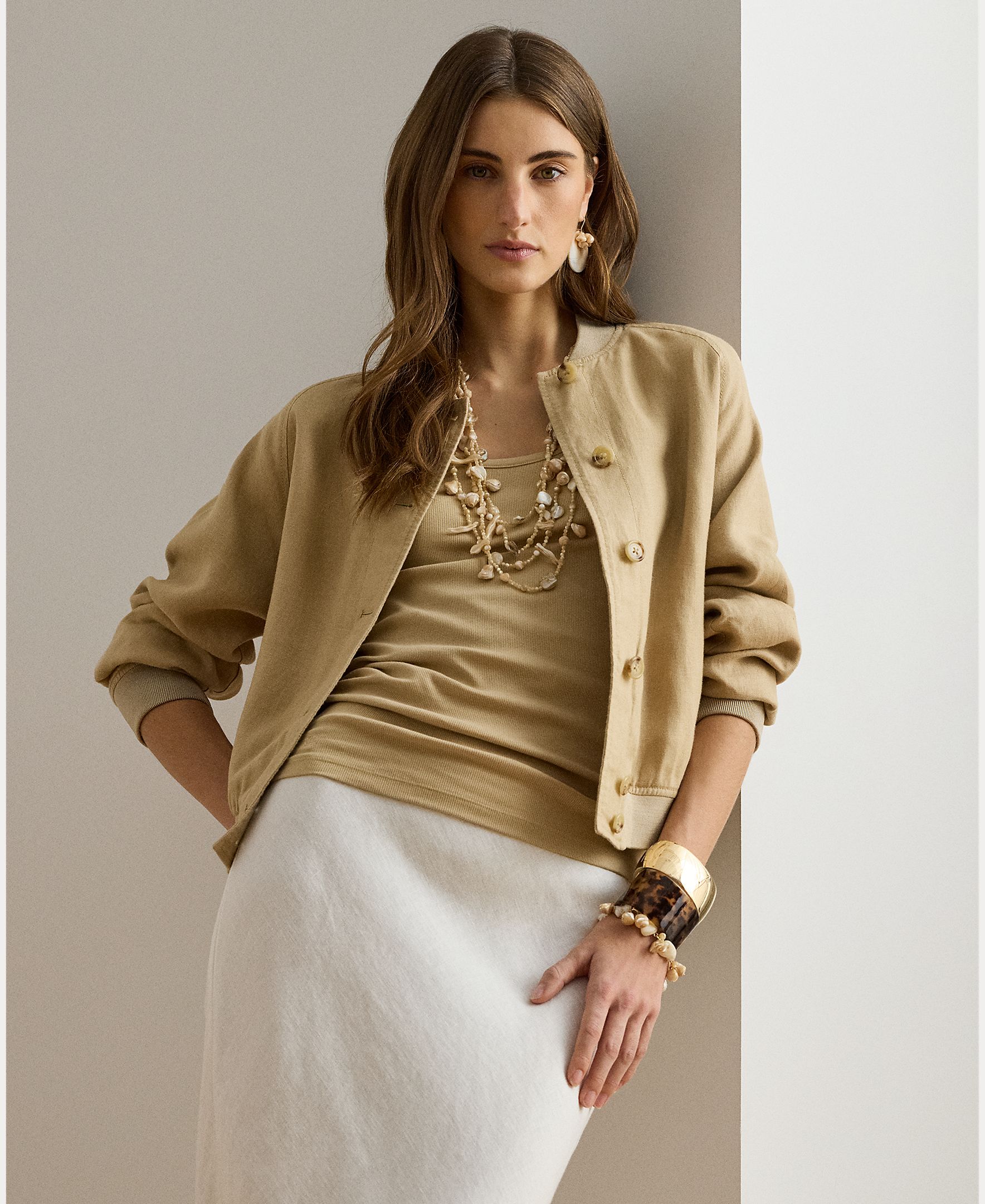 Imagem 0 de Blusão Tipo Bomber de Linho