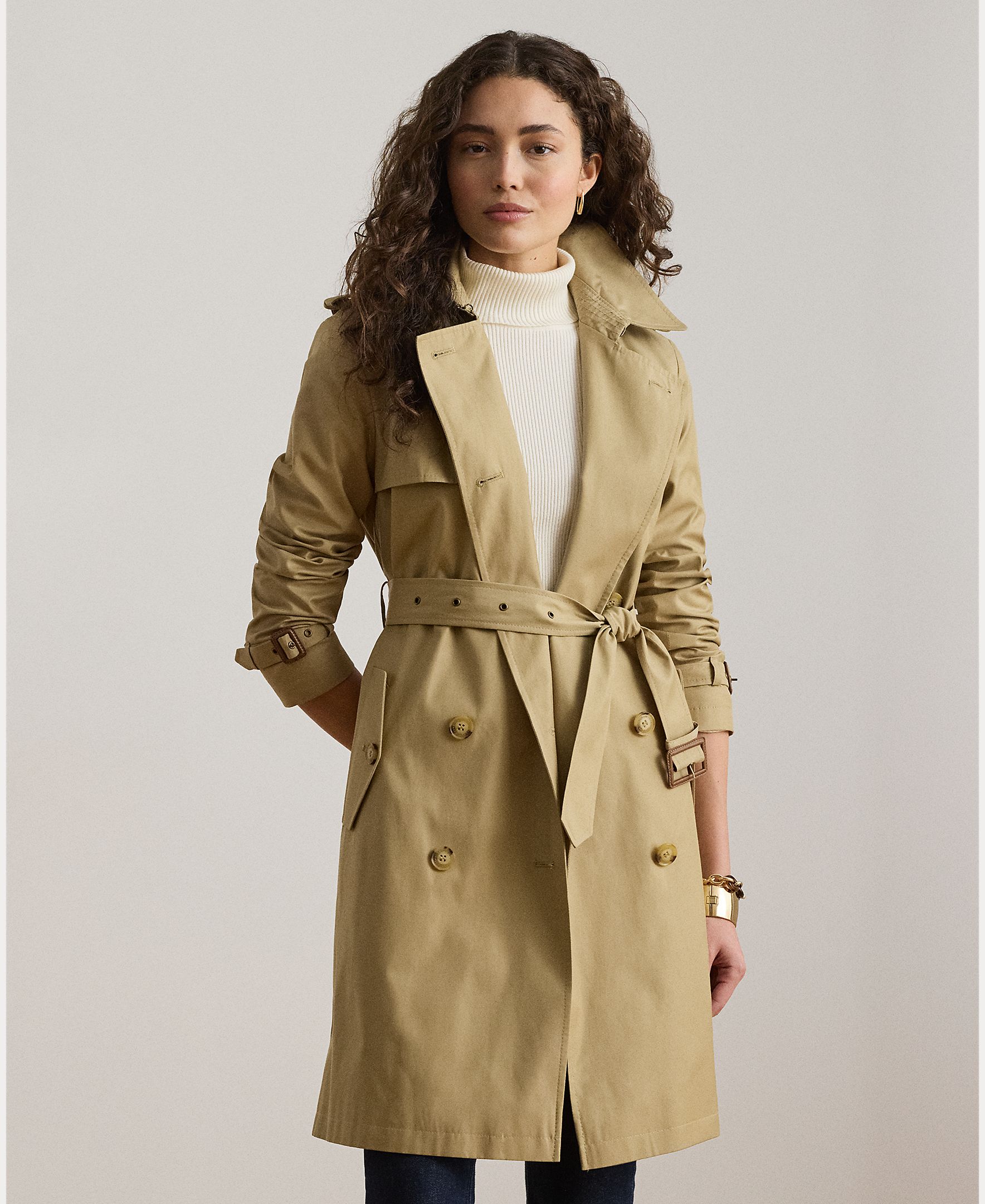 Gabardine Cruzada em Mistura de Algodão Camel-3