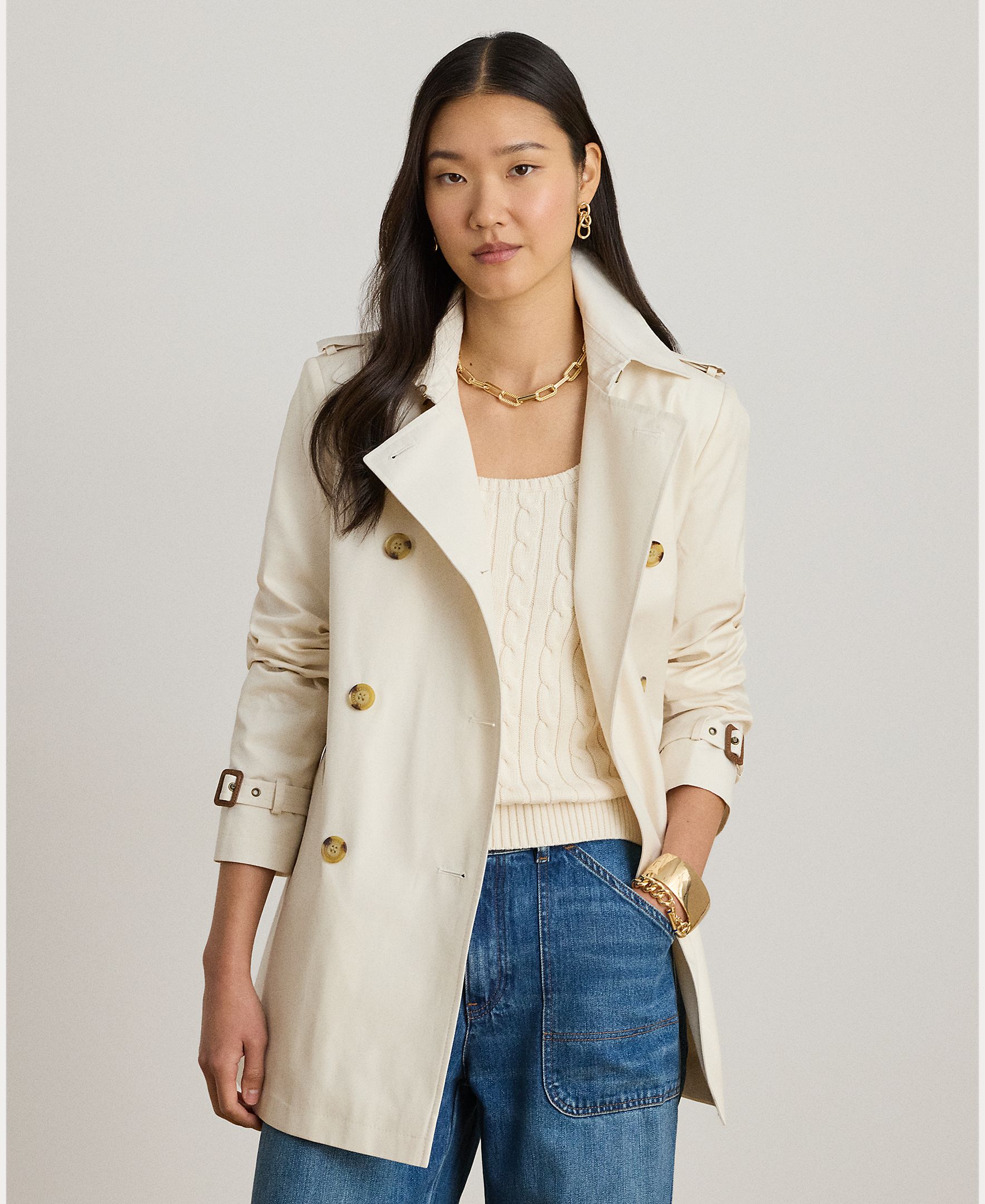 Lauren Ralph Lauren - Gabardina de mujer corta con cinturón.