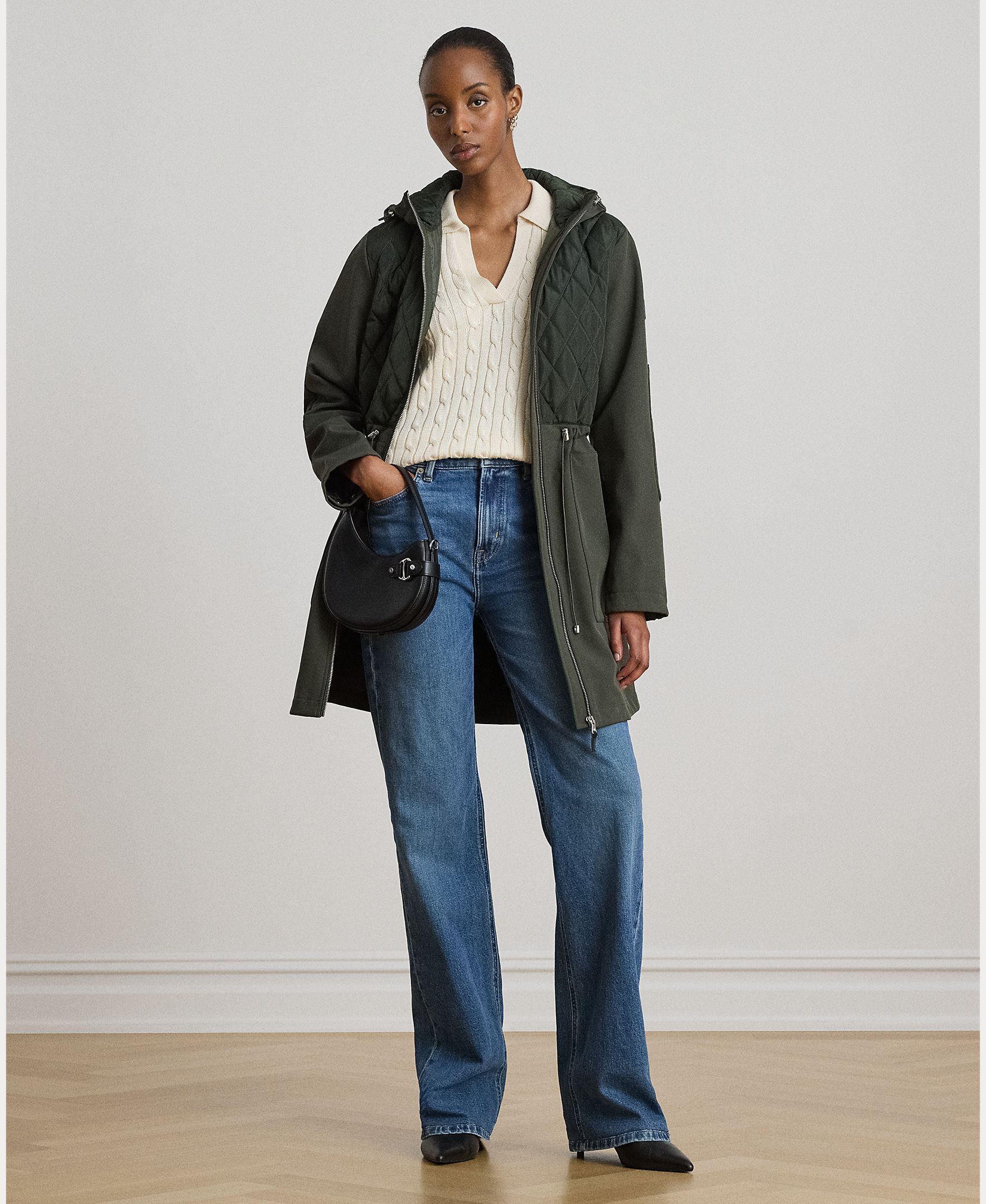 Lauren Ralph Lauren - Abrigo acolchado de mujer de rombos con capucha.