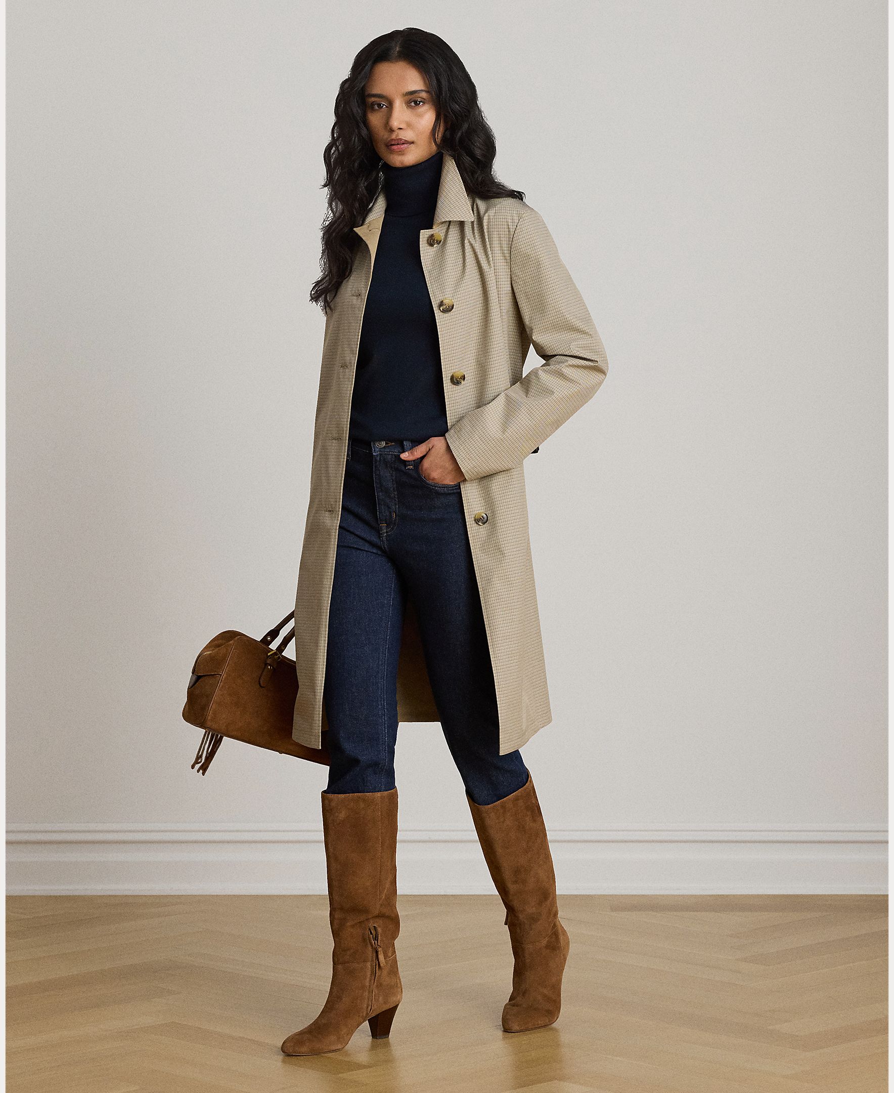 Lauren Ralph Lauren - Gabardina de mujer larga de mezcla de algodón.