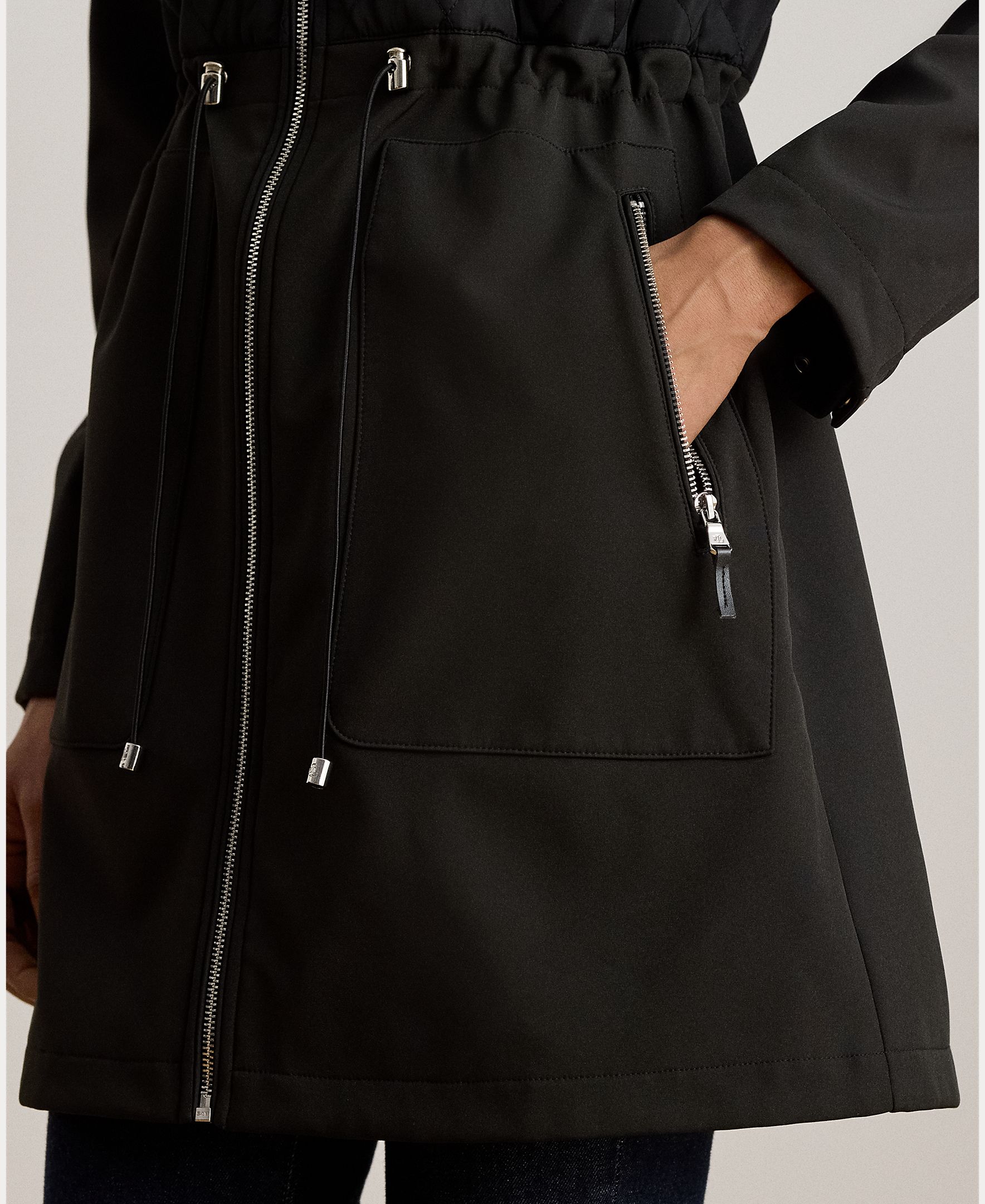 Sobretudo Acolchoado de Losangos com Capuz Preto-6