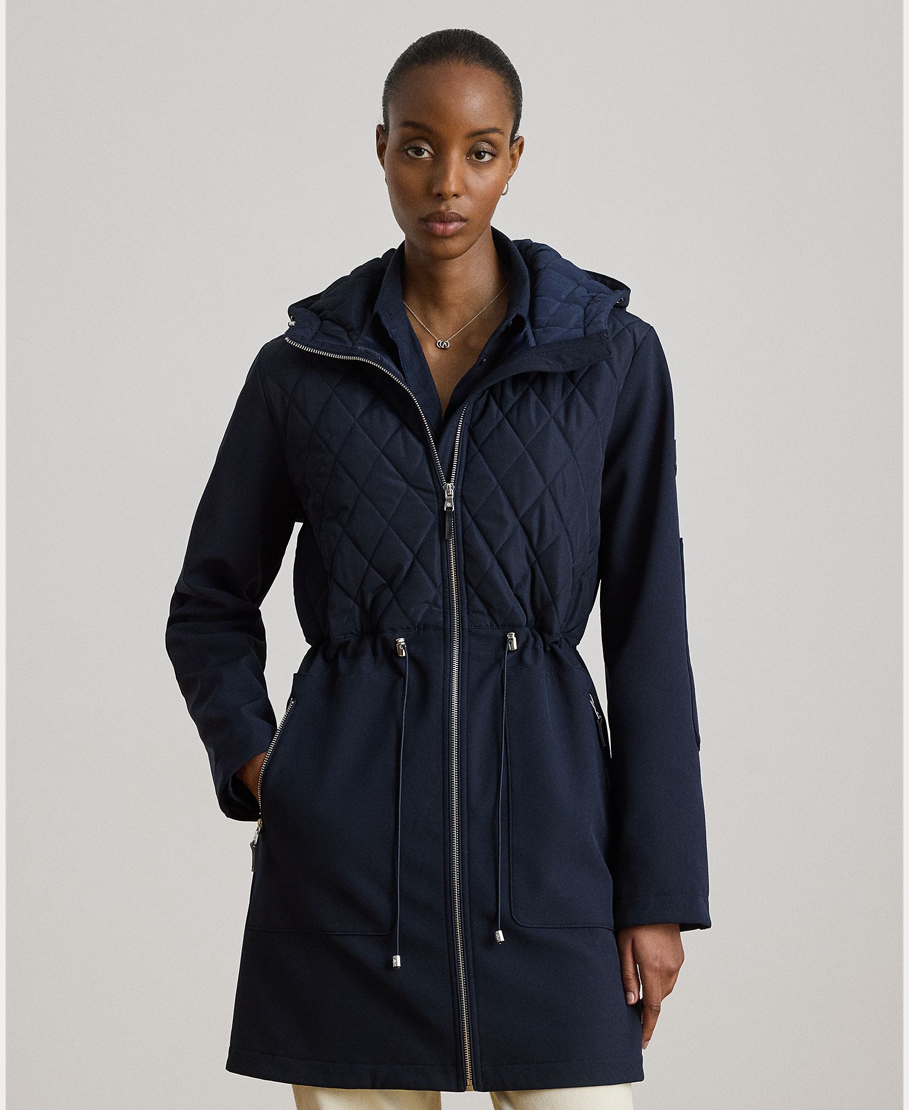 Abrigo acolchado de mujer de rombos con capucha - Lauren Ralph Lauren - Azul marino Azul marino-3