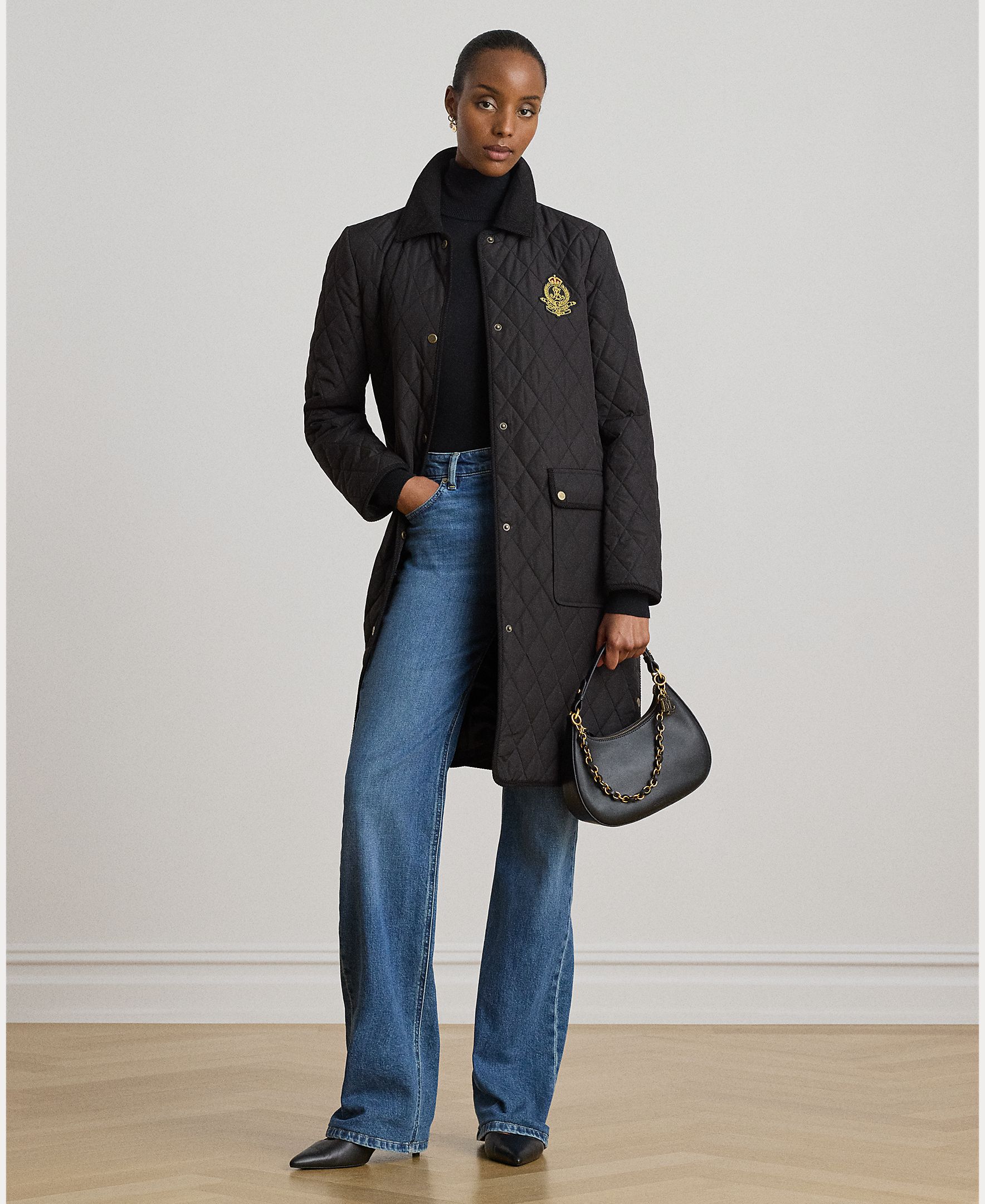 Lauren Ralph Lauren - Abrigo de mujer acolchado con escudo bordado.