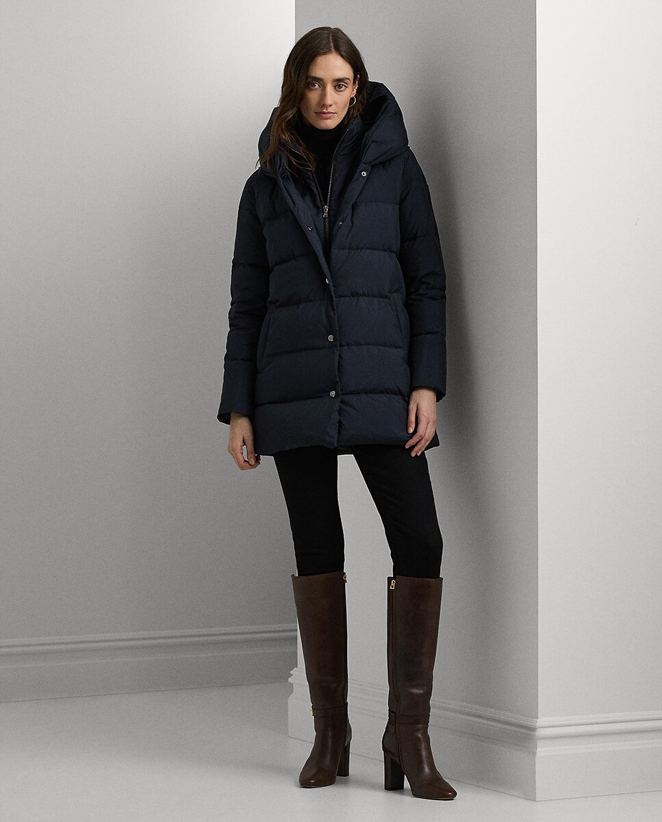 Blusão acolchoado curto de mulher com capuz Azul-marinho-1