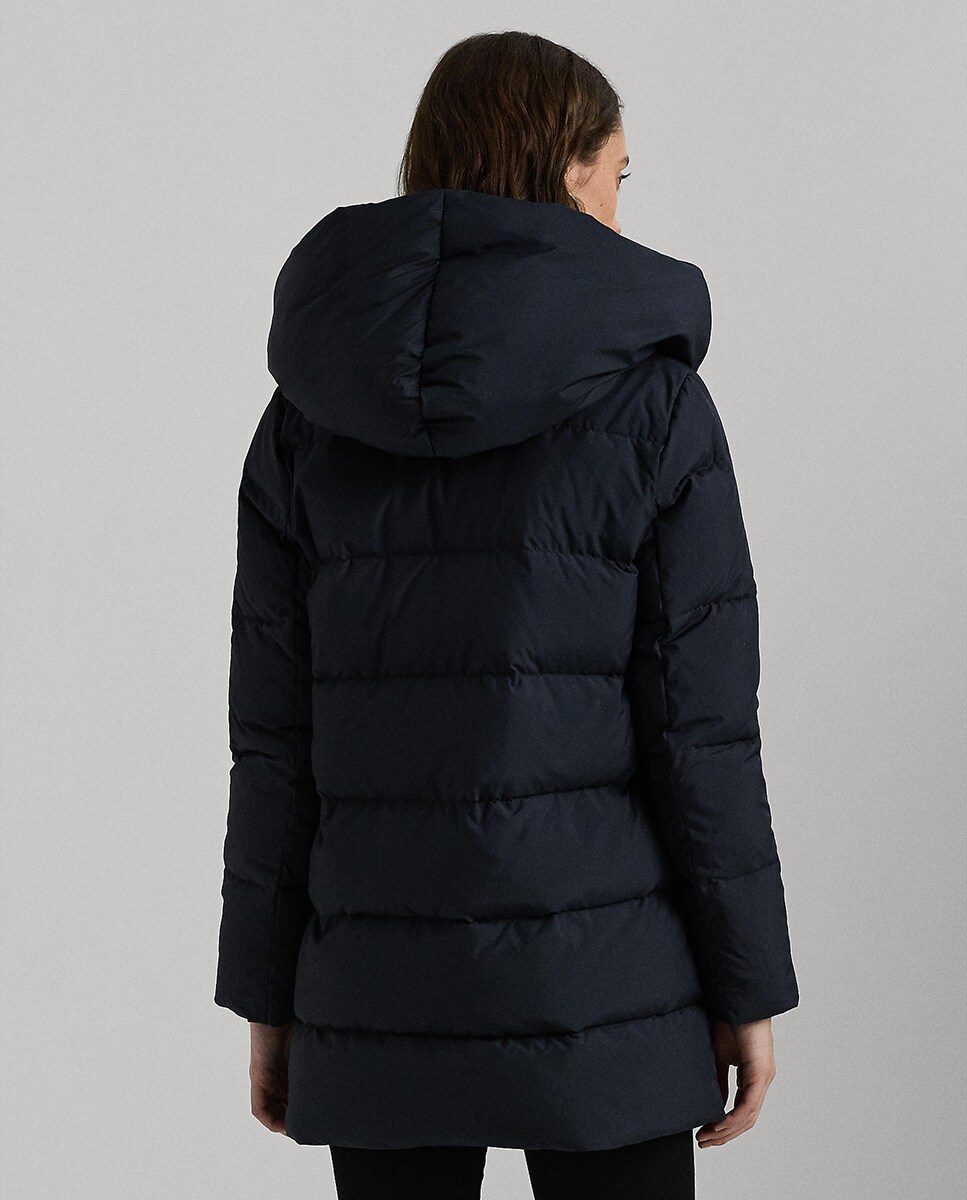 Blusão acolchoado curto de mulher com capuz Azul-marinho-4