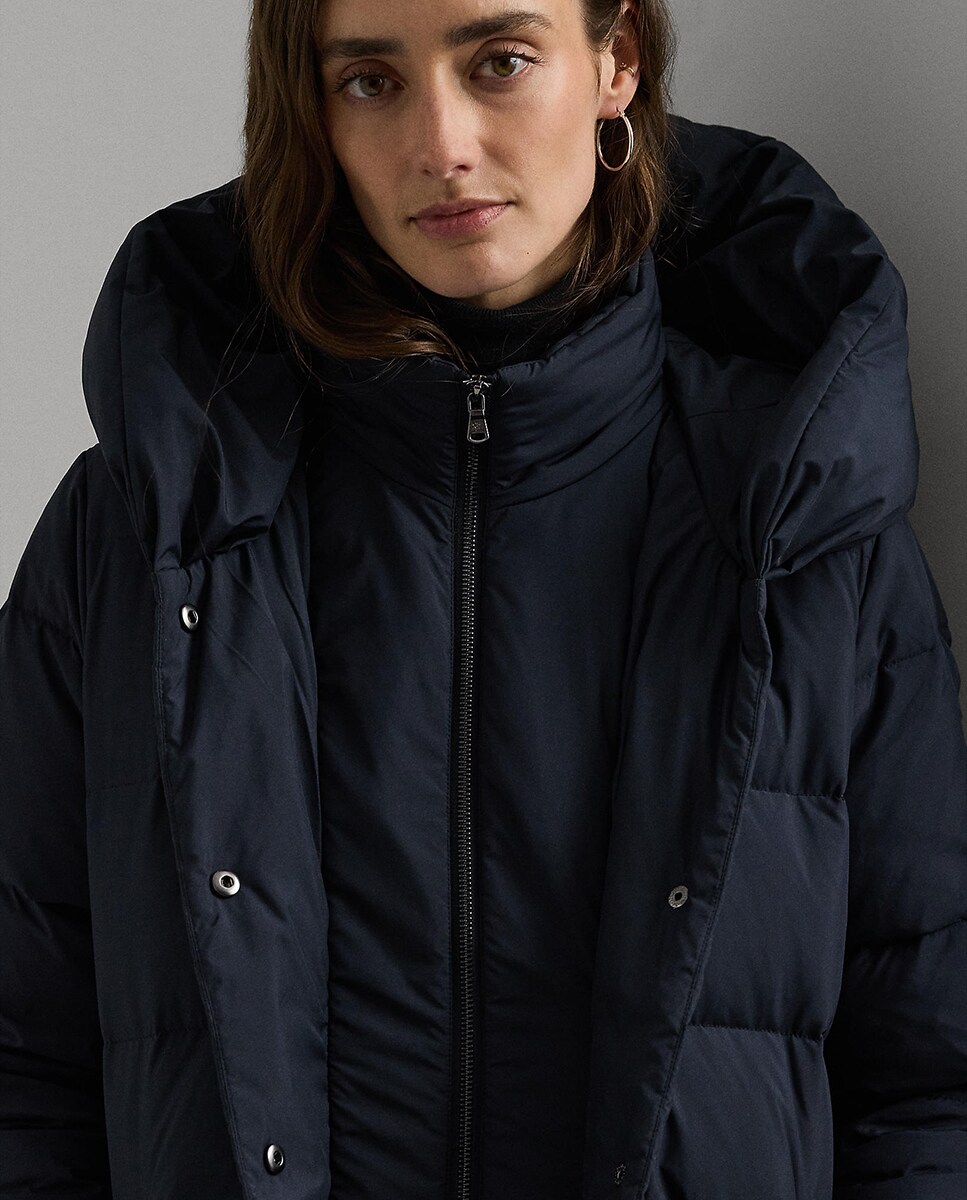 Blusão acolchoado curto de mulher com capuz Azul-marinho-5