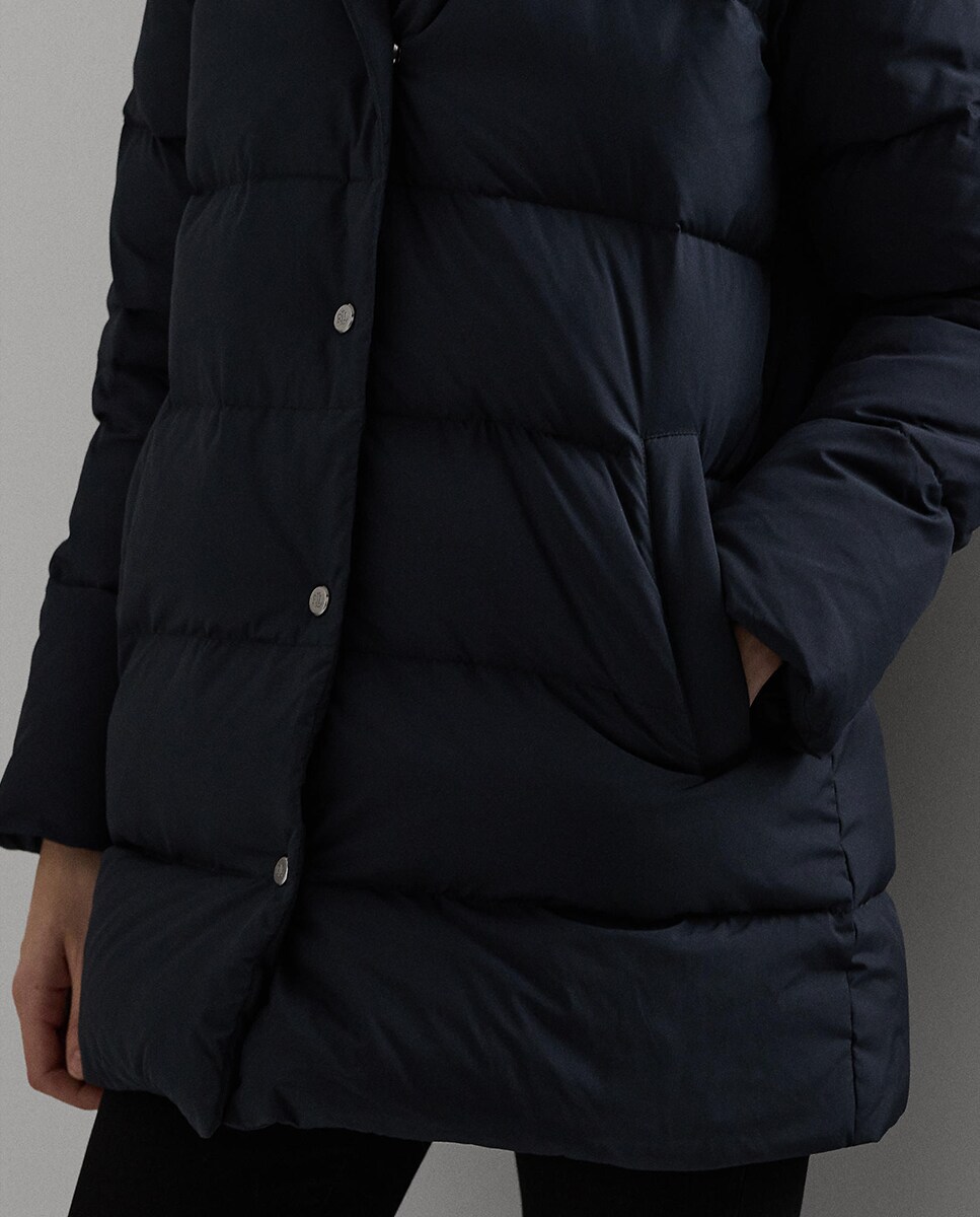 Blusão acolchoado curto de mulher com capuz Azul-marinho-6