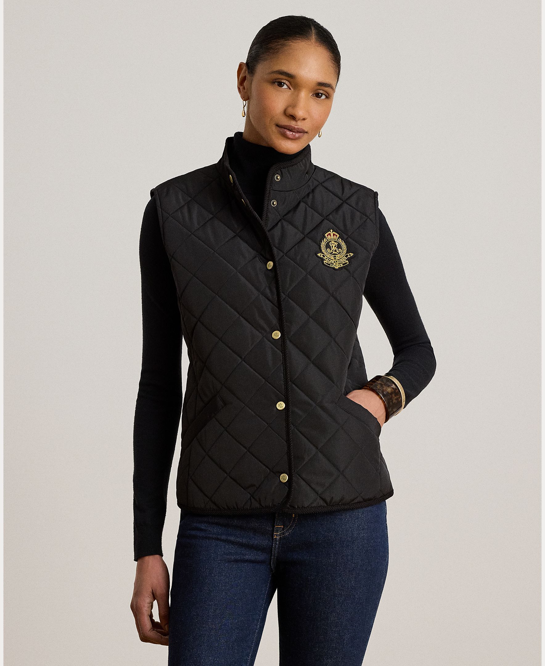 Lauren Ralph Lauren - Chaleco acolchado de mujer con parche de escudo.