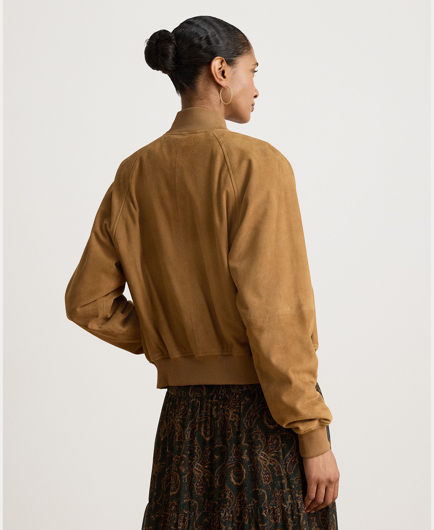 Blusão Estilo Bomber de Camurça Castanho-claro-4