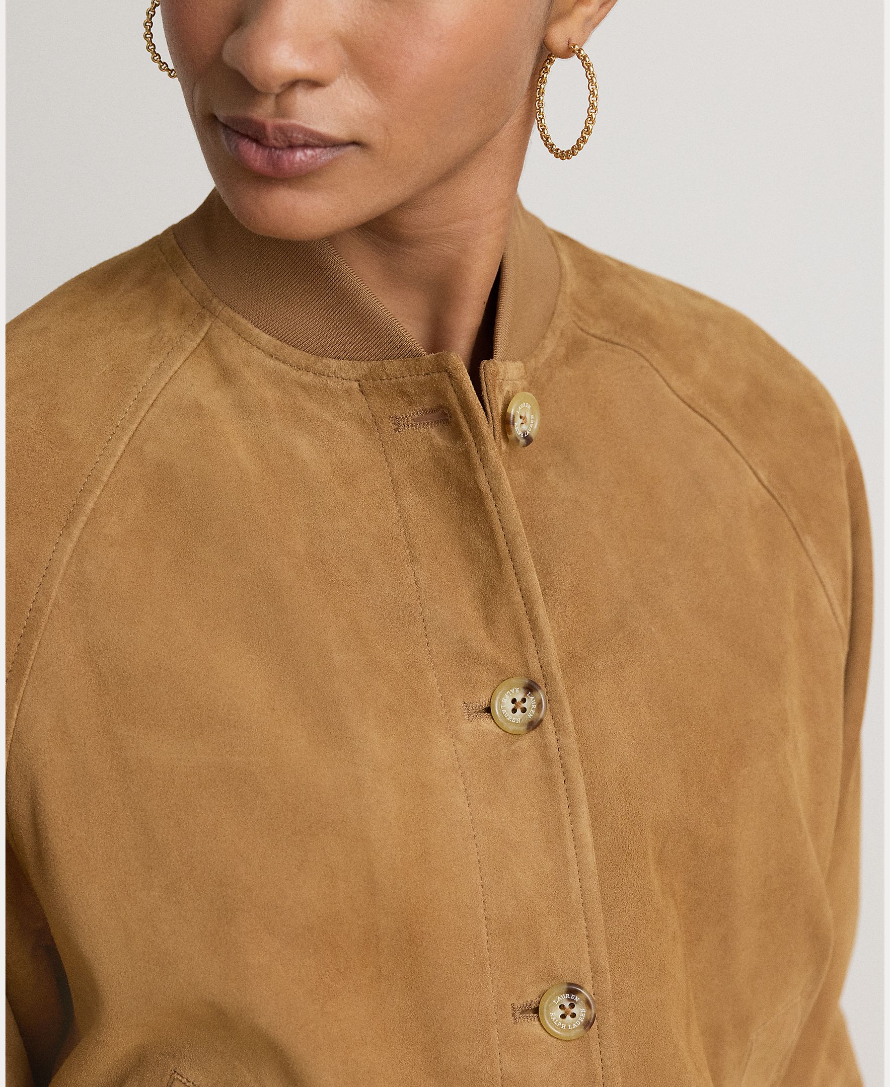 Blusão Estilo Bomber de Camurça Castanho-claro-5