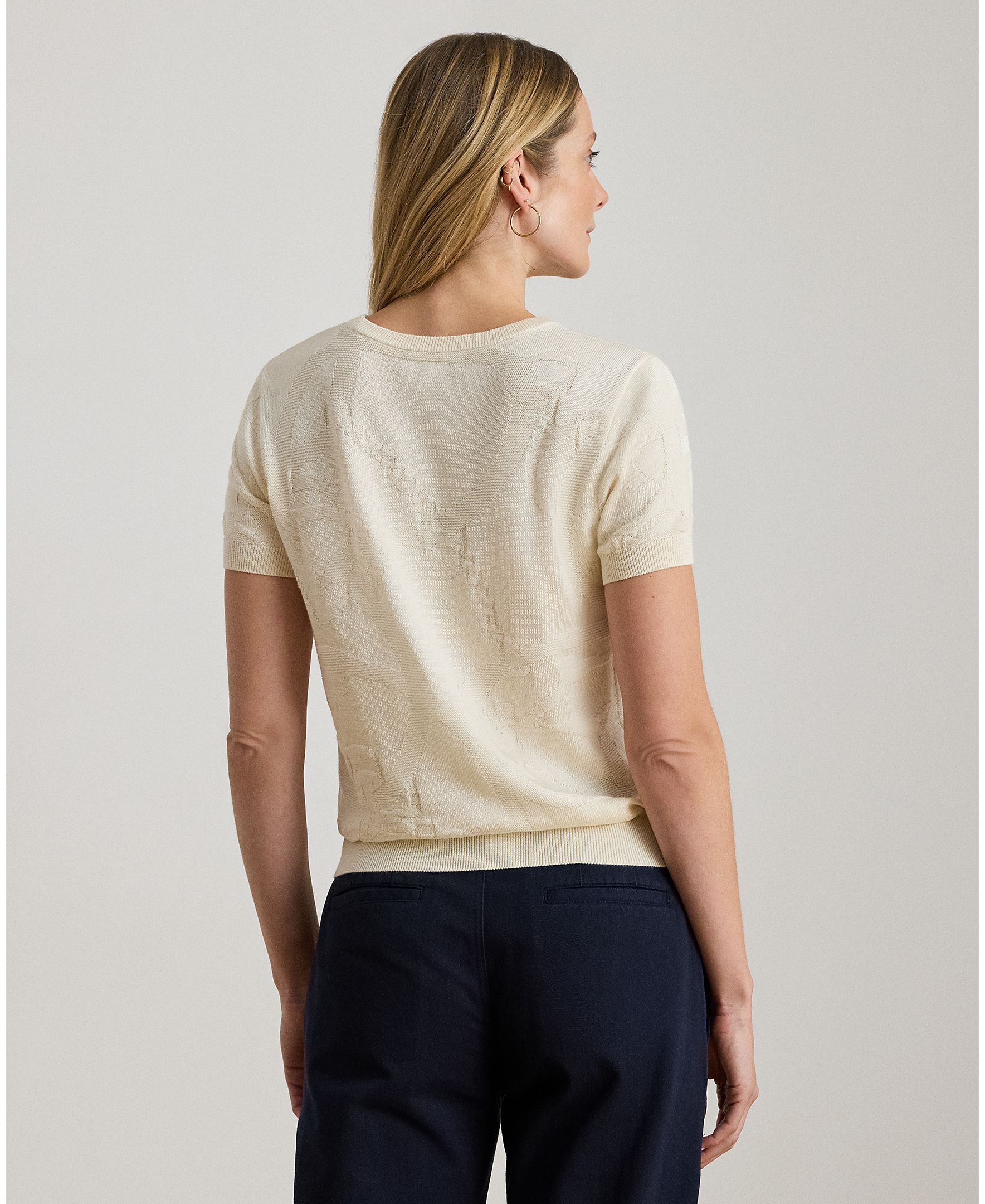Camisola de malha de mulher com manga curta e decote redondo Creme-2