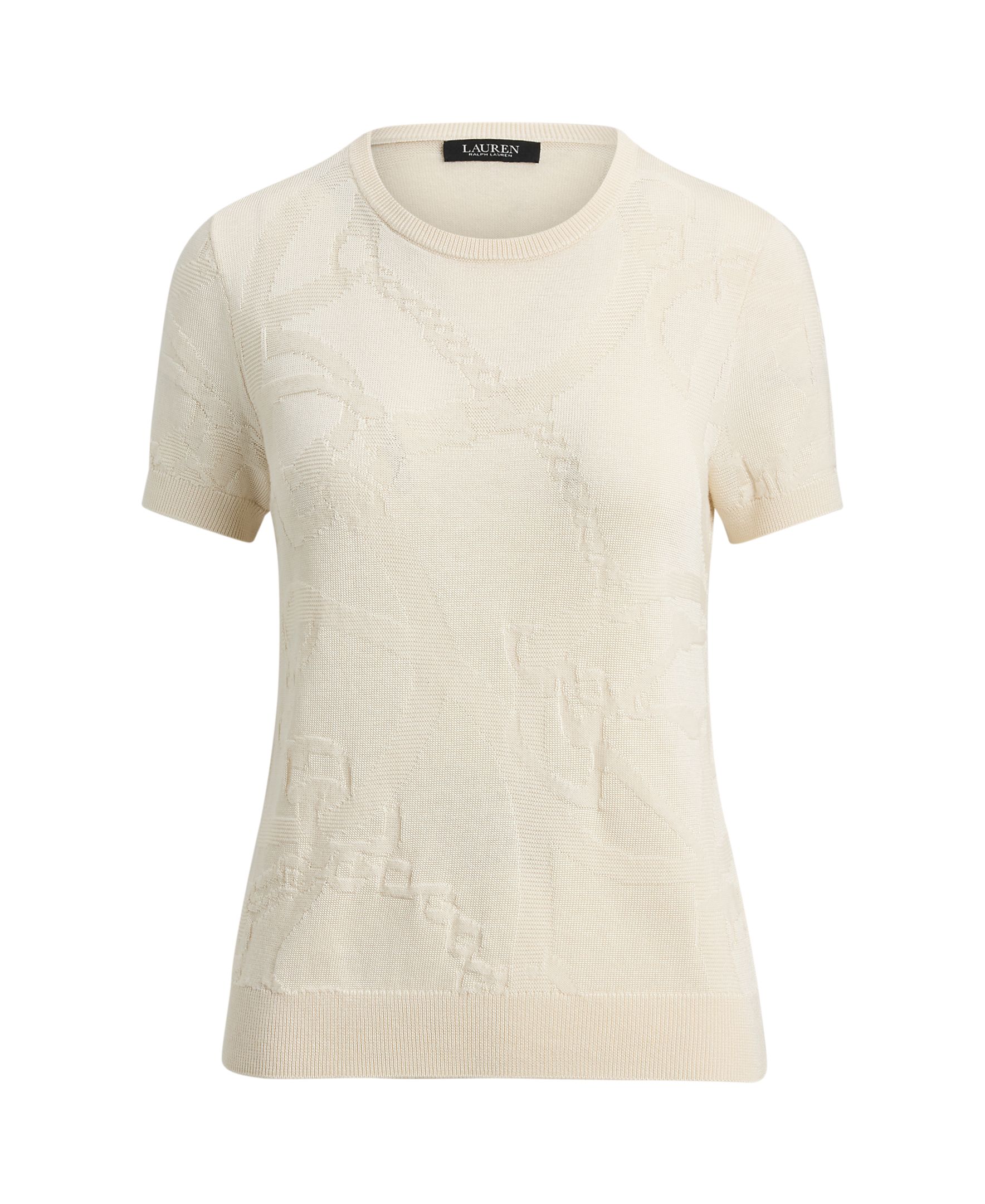 Camisola de malha de mulher com manga curta e decote redondo Creme-4