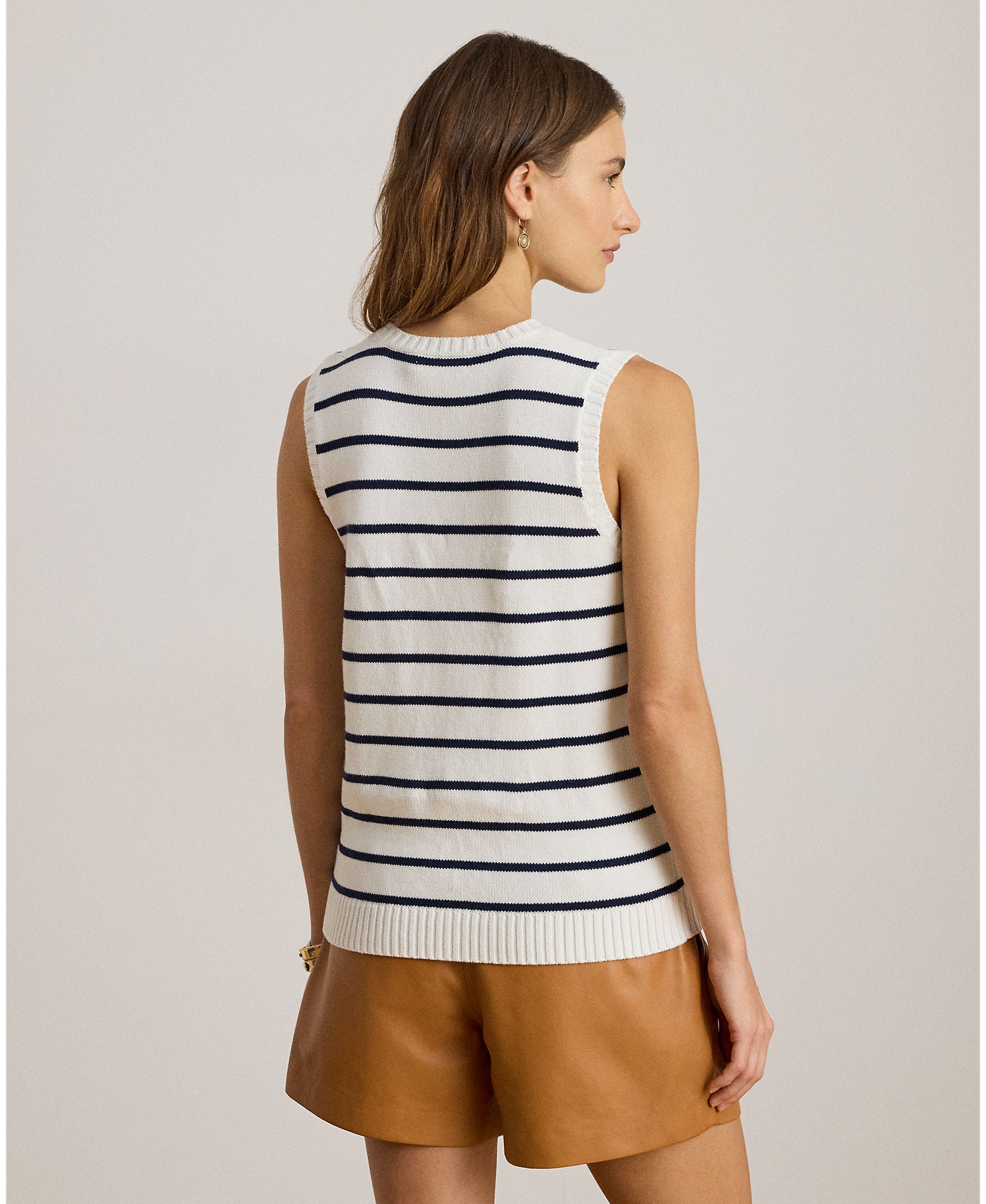 Camisola de Malha de Algodão sem Mangas Azul-2